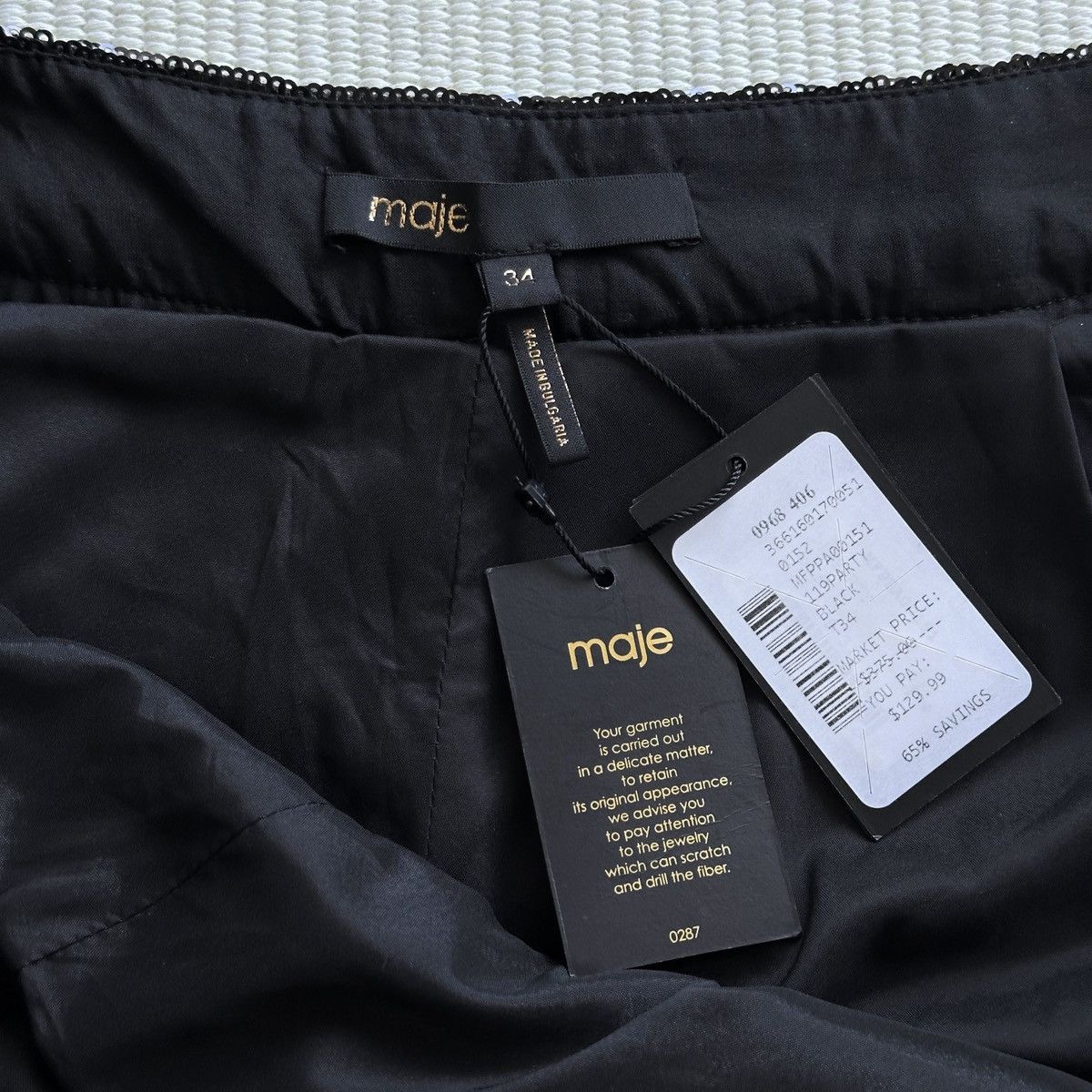 Maje Maje Black Noir Party Sequin Wide Leg Cropped Culottes Pant Size 24" / US 00 / IT 34 - 3 Thumbnail