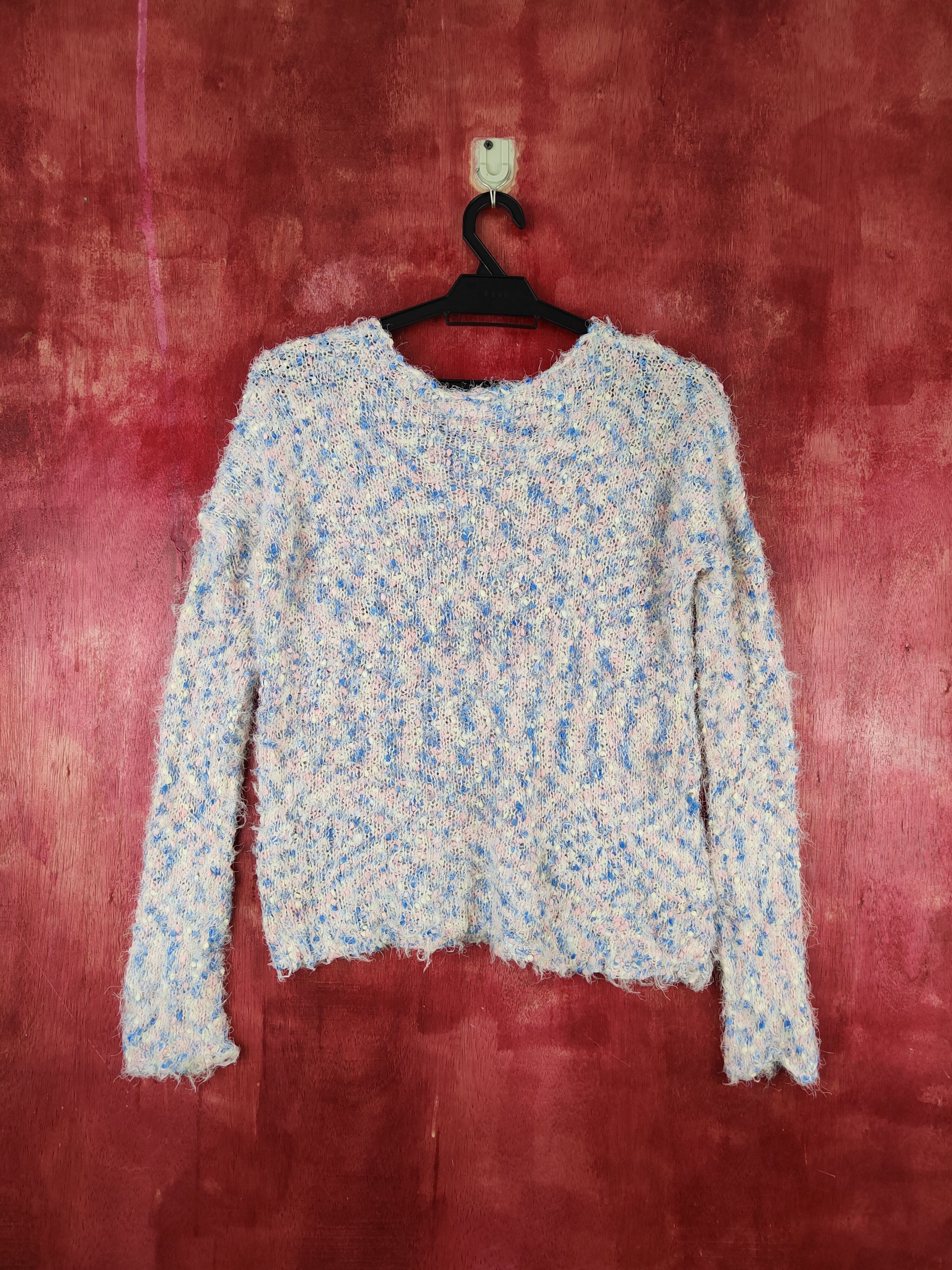Japanese Brand Appletree Boutique Blue Pink Fur Mohair Knitwear #S1912 Size S / US 4 / IT 40 - 7 Thumbnail