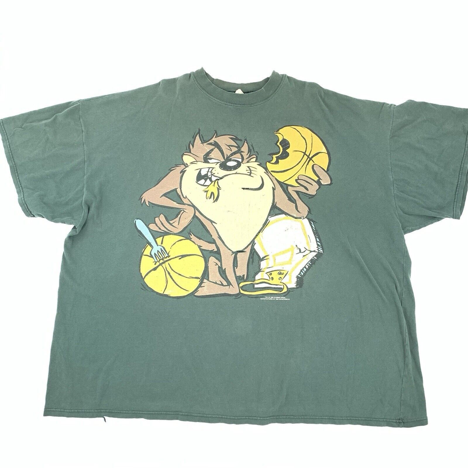 Vintage 1995 Looney Tunes Taz Eats Basketball T-Shirt