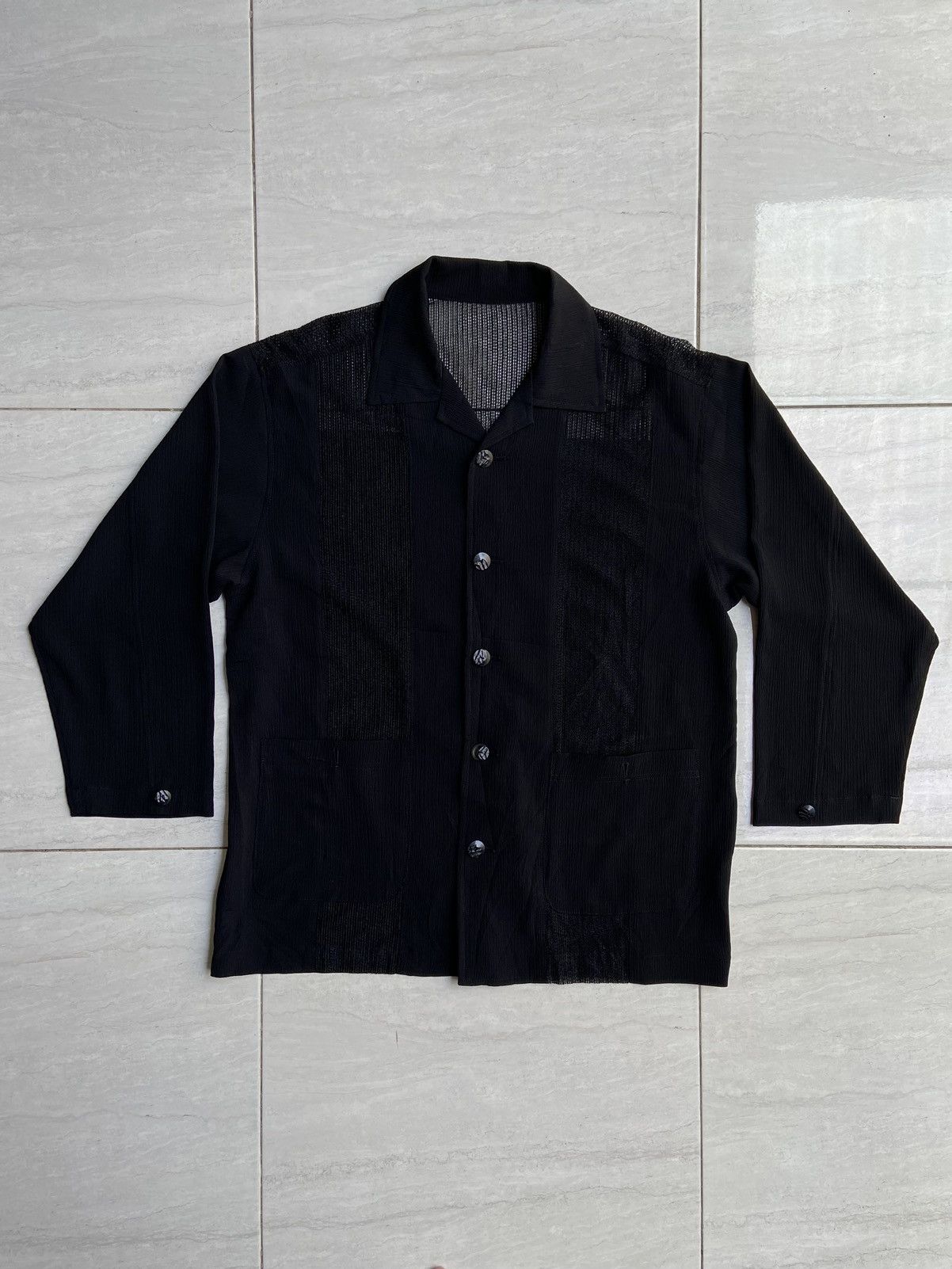 Image of Yohji Yamamoto Alphalle Black Mesh Shirt, Men's (Size 2XL)