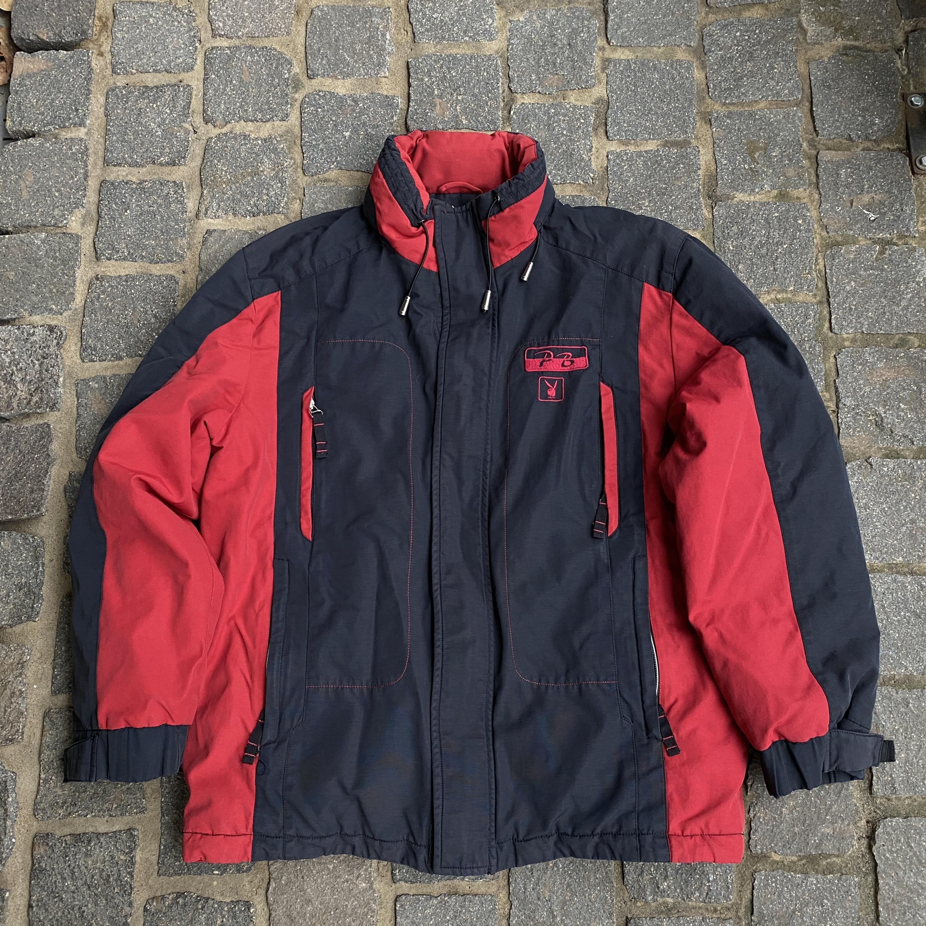 image of Playboy Vintage Y2K Black Red Jacket Packable Hood, Men's (Size Medium)
