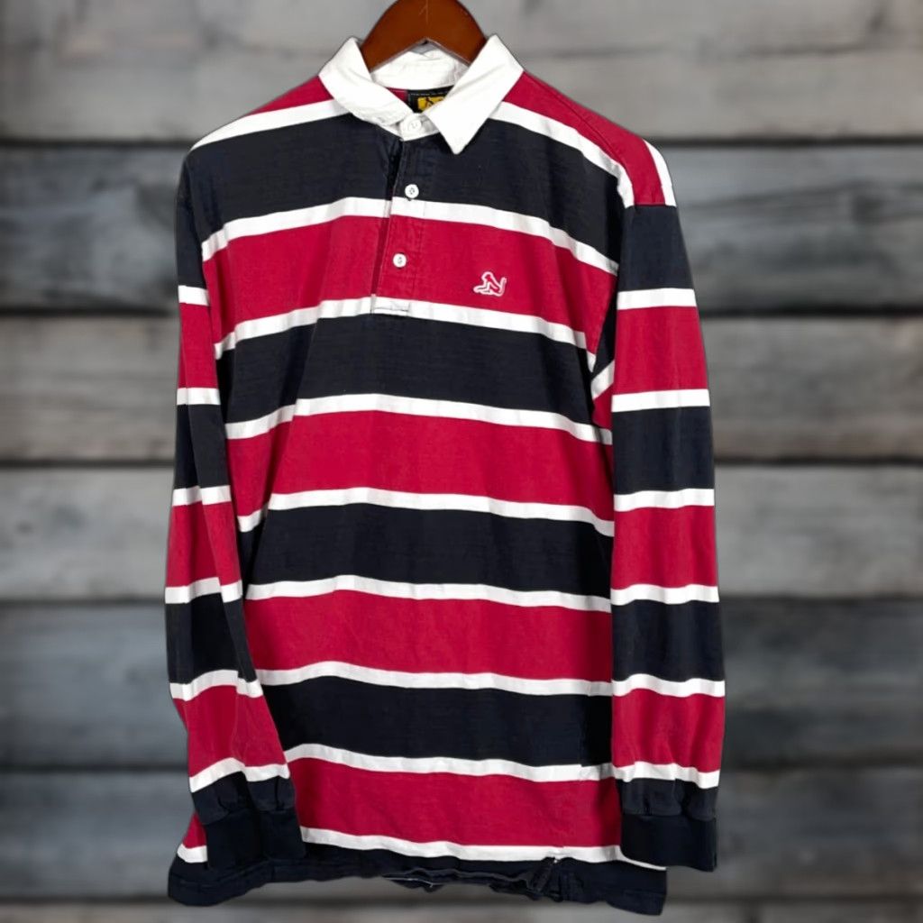 Vintage VINTAGE Drunknmunky Rugby Polo Shirt Long Sleeve Men XL Red Black Striped 90s Retro Cotton-Poly blend Embroidered Collar Polo Shirt Mens Size US XL / EU 56 / 4 - 1 Thumbnail
