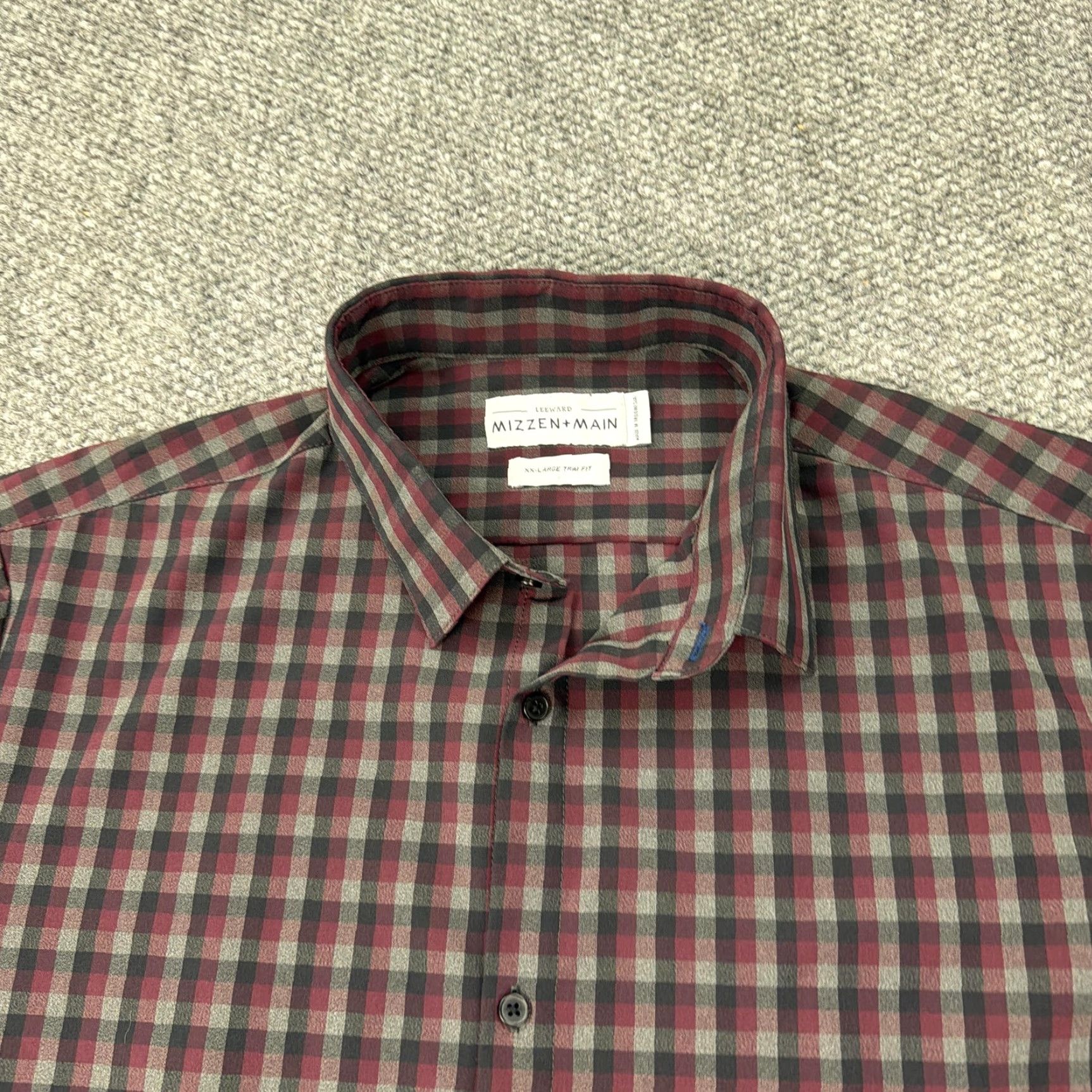 Mizzen+Main Mizzen+Main Leeward Shirt Mens 2XL Dress Slim Plaid Red Gray Size 48R - 2 Thumbnail