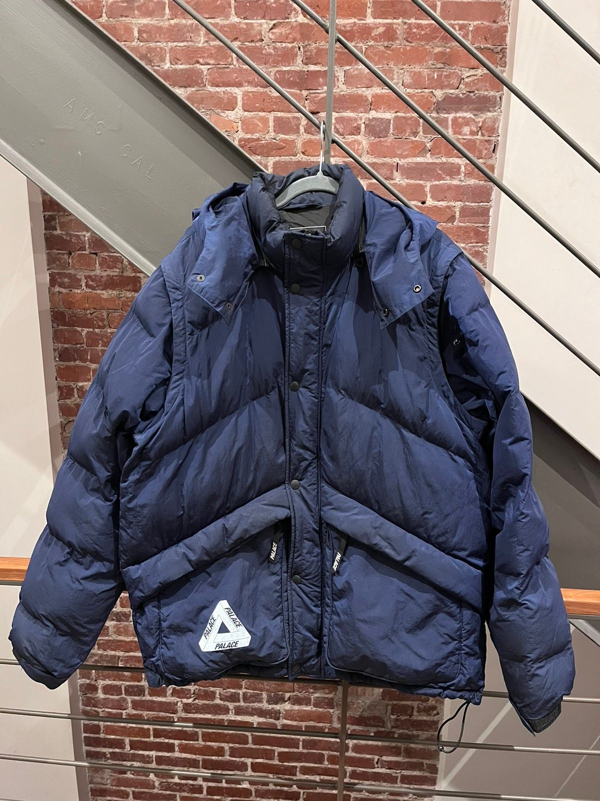 Pre-owned Palace Puffer Jacket/vest Removable Hood And Sleeves In Blue