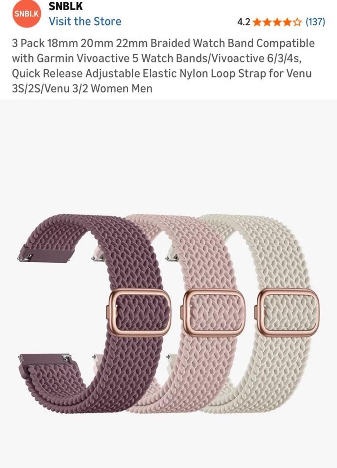 Other Garmin 3 Pack Braided Nylon Quick Release Watch Bands Size ONE SIZE - 3 Thumbnail