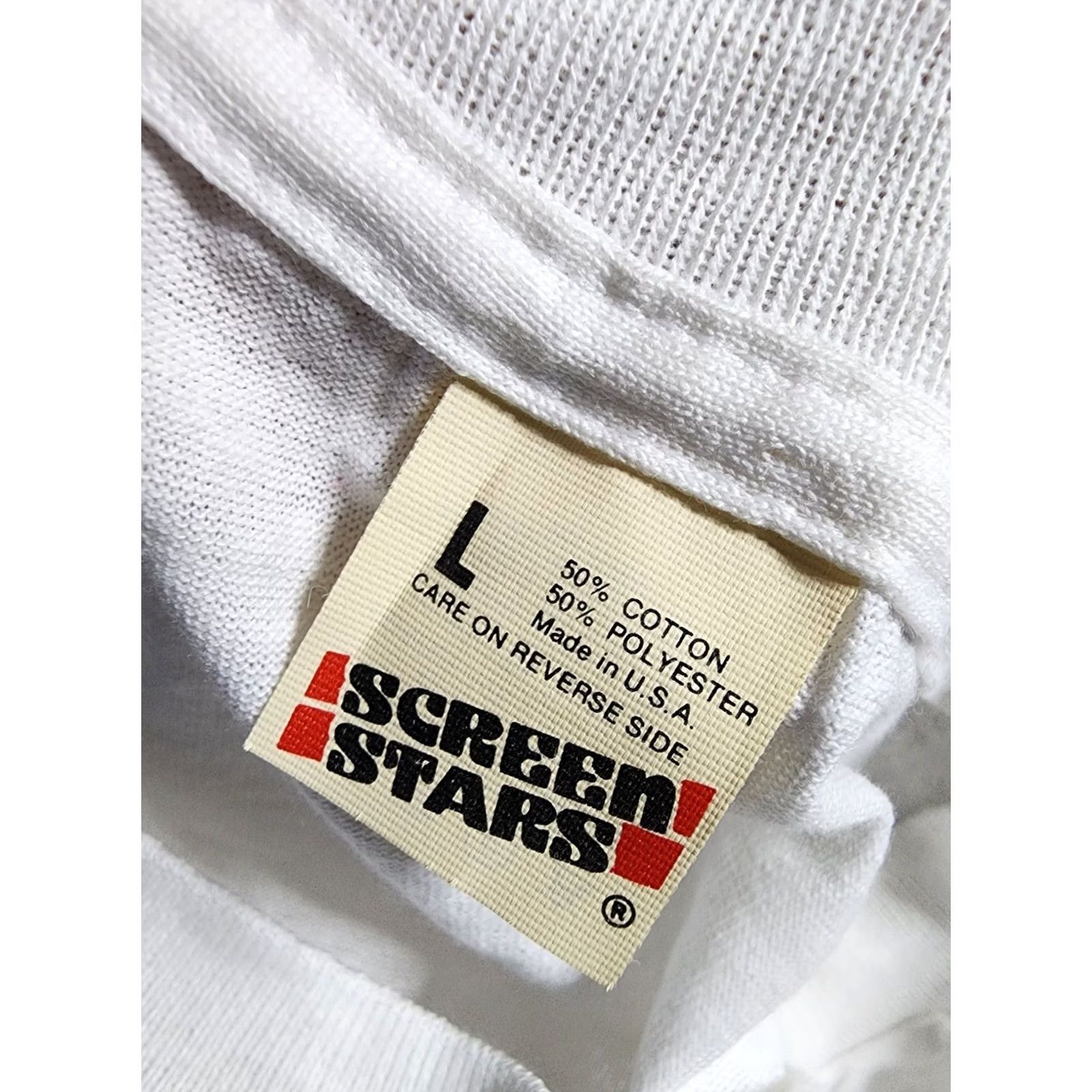 Vintage VINTAGE Screen Stars T-Shirt Unisex Adults Florida IAPES FL Union Workers Crew Neck Short Sleeve White Cotton Blend 1980s Logo Easy Care Size US L / EU 52-54 / 3 - 8 Thumbnail