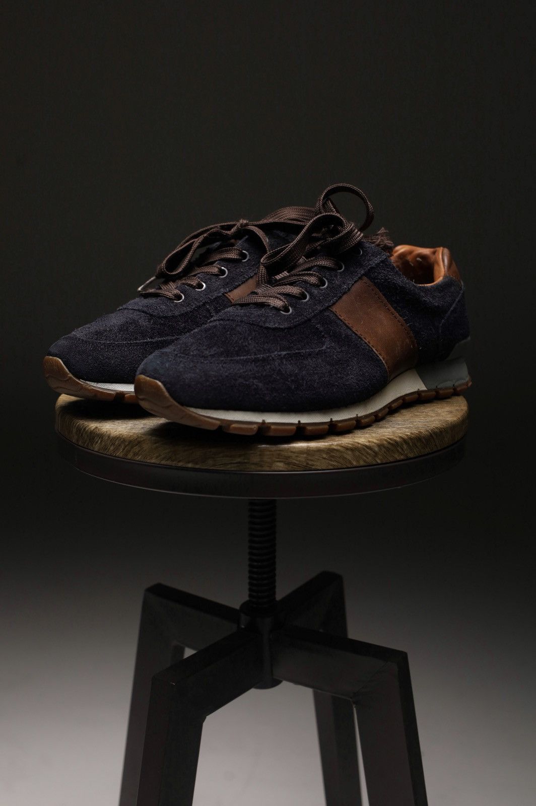 Prada Prada Navy Blue/Brown Suede and Leather Low Top Sneakers Size US 8 / EU 41 - 3 Thumbnail