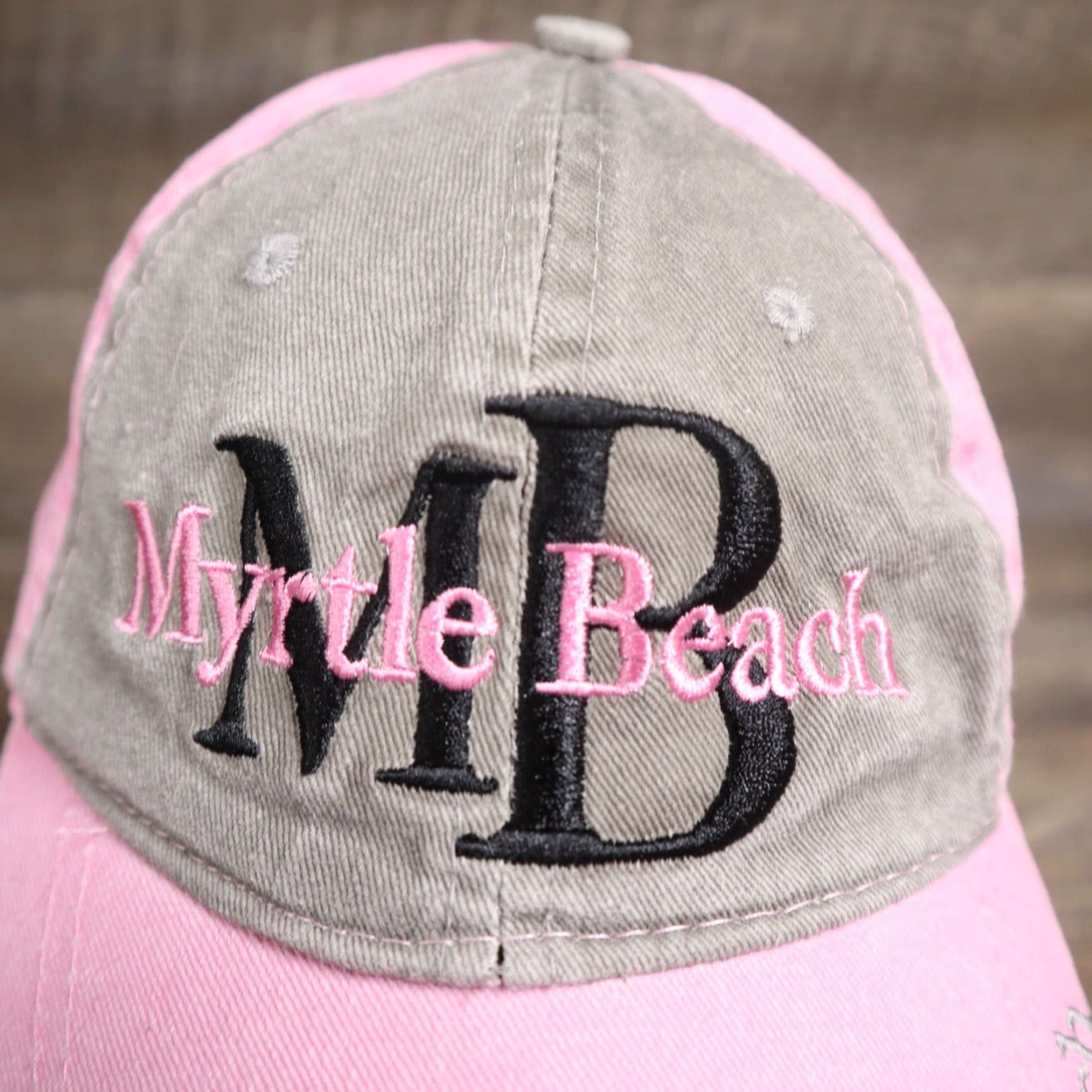 Vintage Myrtle Beach South Carolina SC Pink Gray Hat Adult Size Adjustable Size ONE SIZE - 3 Thumbnail