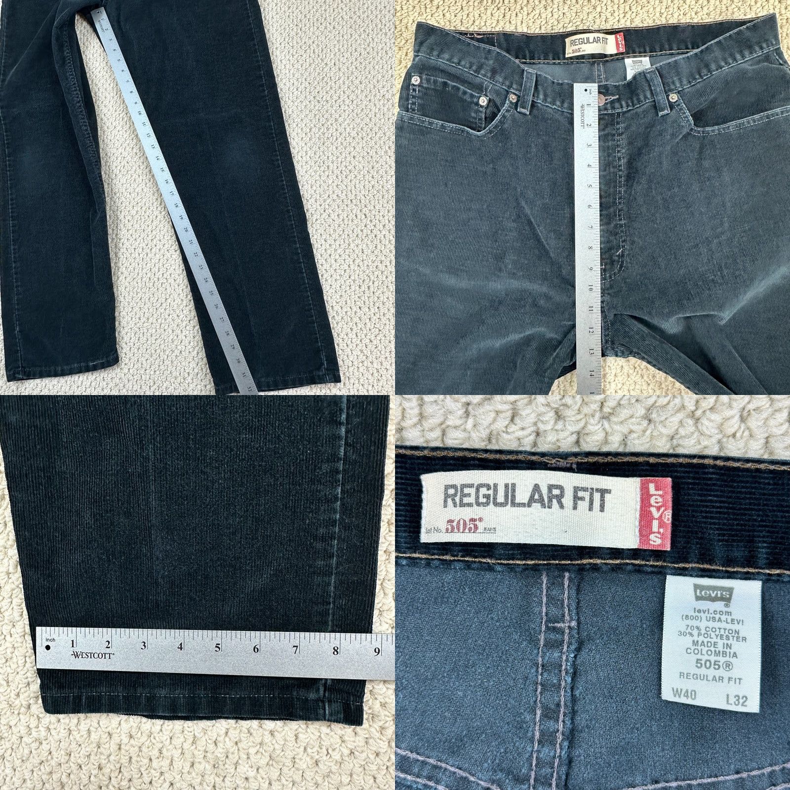 Levi's Levi's 505 Corduroy Jeans Regular Fit 38x32 Black Mens Straight Leg Vtg 90s Grunge City Retro Size US 38 / EU 54 - 8 Thumbnail