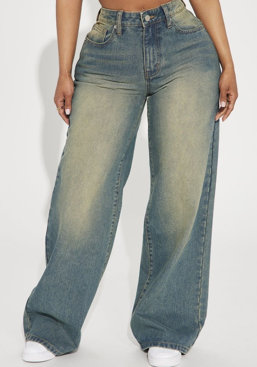 Fashion Nova Heart Flutters Butterfly Baggy Jeans | Medium Wash Size 36" / US 14 / IT 50 - 3 Thumbnail
