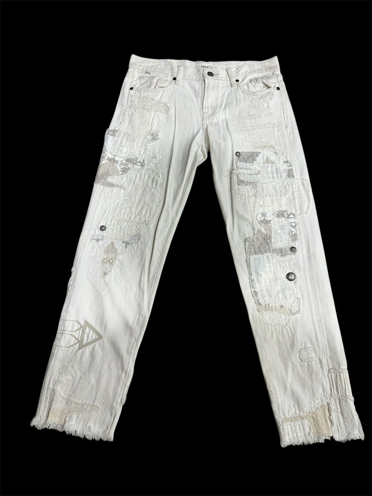 Polo Ralph Lauren × RRL Ralph Lauren Polo RL Distressed Patchwork Jeans For Her Size 30" / US 8 / IT 44 - 9 Thumbnail