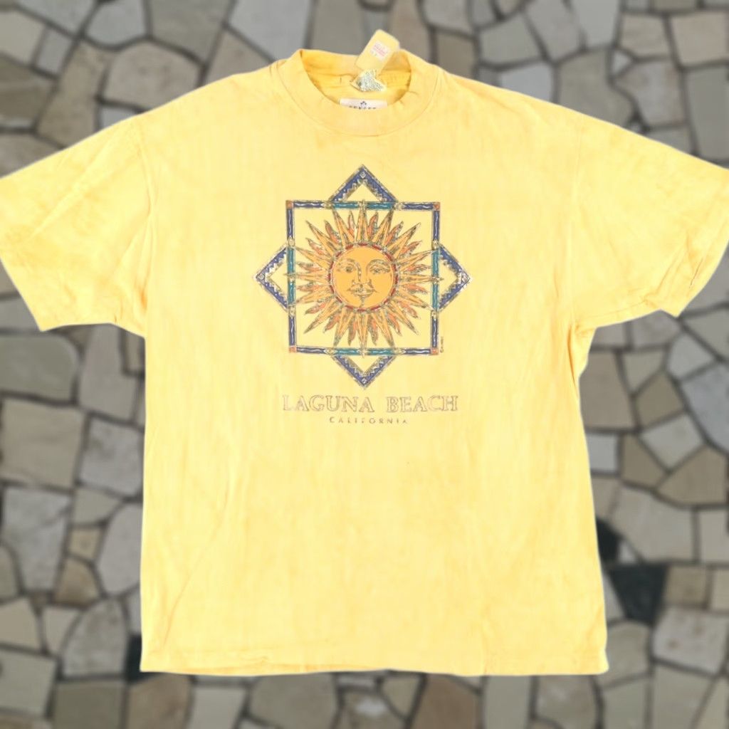 Hanes VTG Hanes Laguna Beach Sun Solid T-Shirt Yellow Men's XL Shirt Boys Mens Adults Size US XL / EU 56 / 4 - 1 Thumbnail