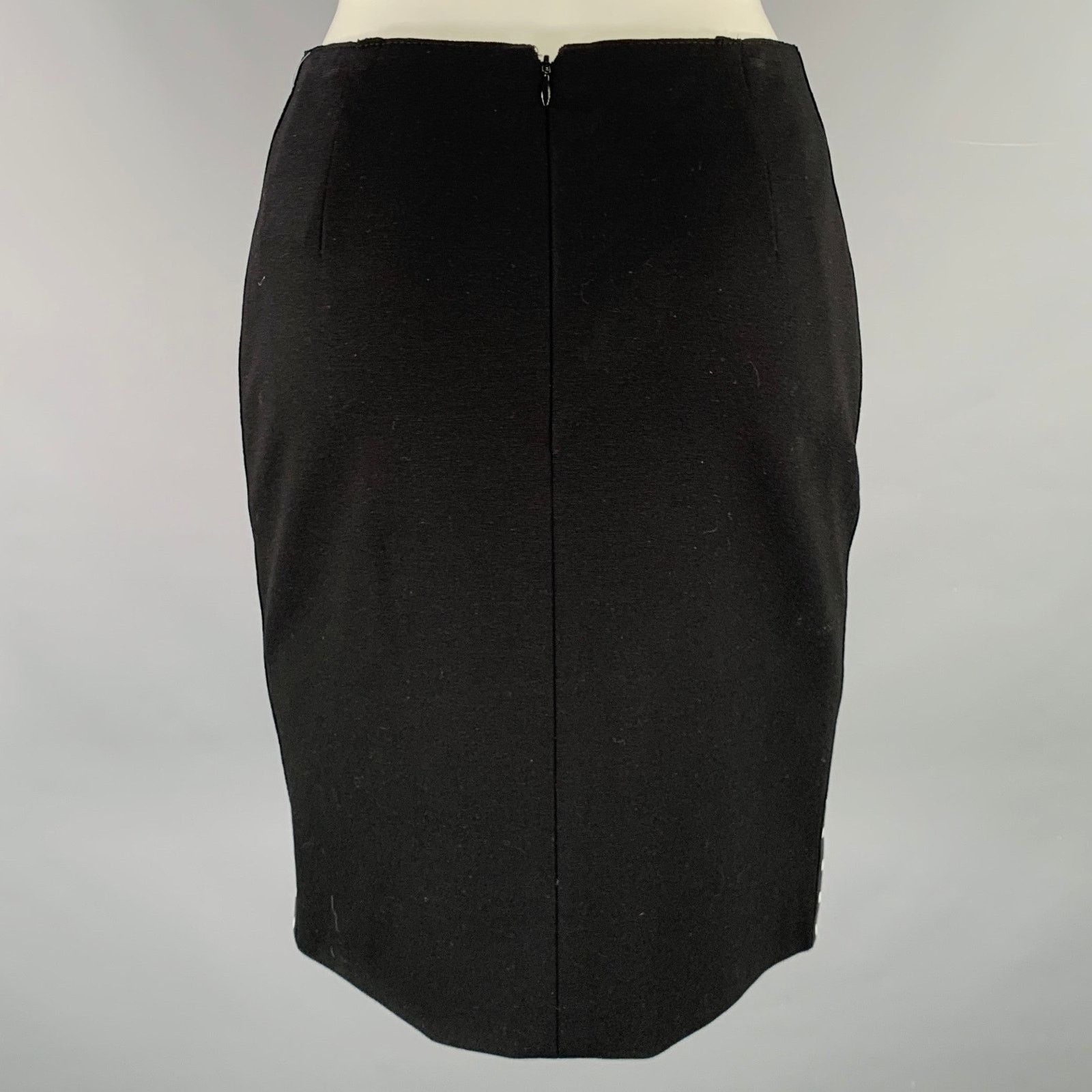 Akris 2 Black White Viscose Blend Polka Dot Lambskin Pencil Skirt Size 26" / US 2 / IT 38 - 2 Thumbnail