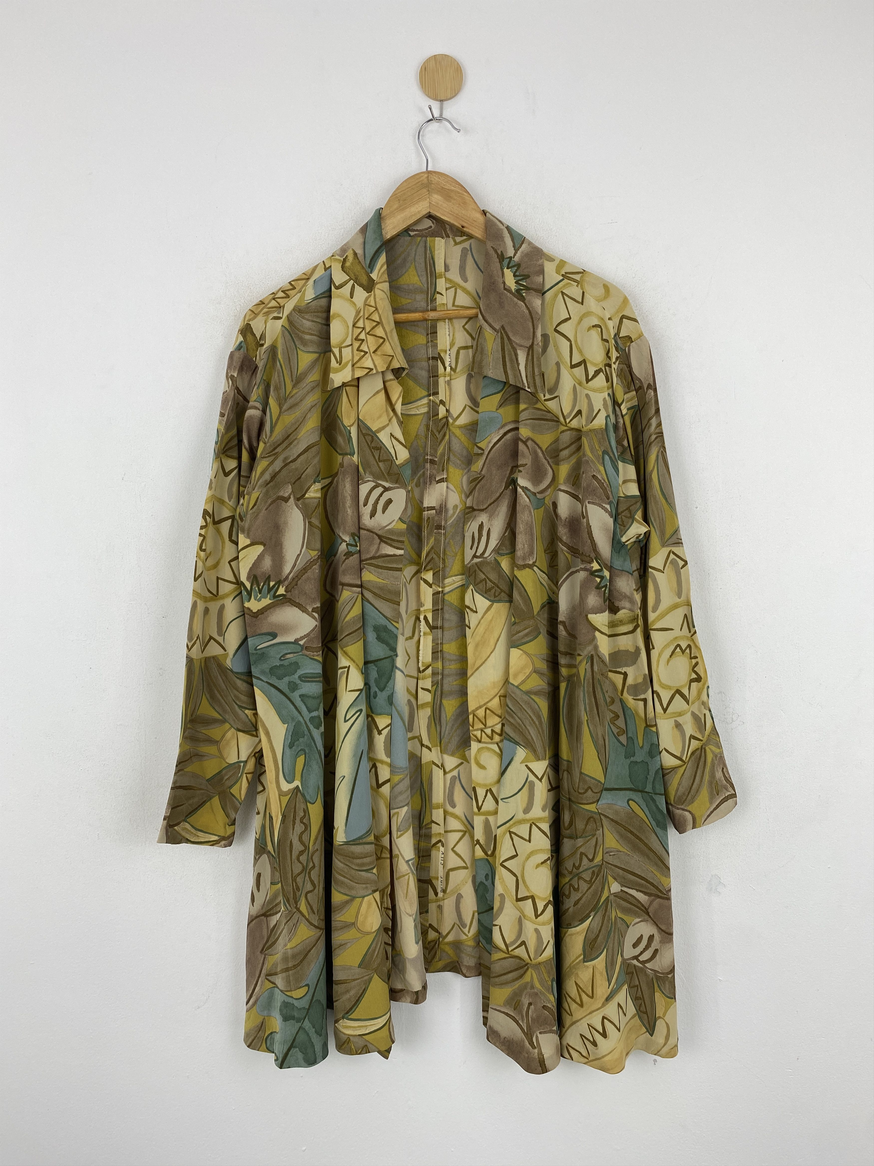 image of Sik Silk x Vintage Pure Silk Shirt Blouse in Green, Men's (Size XL)