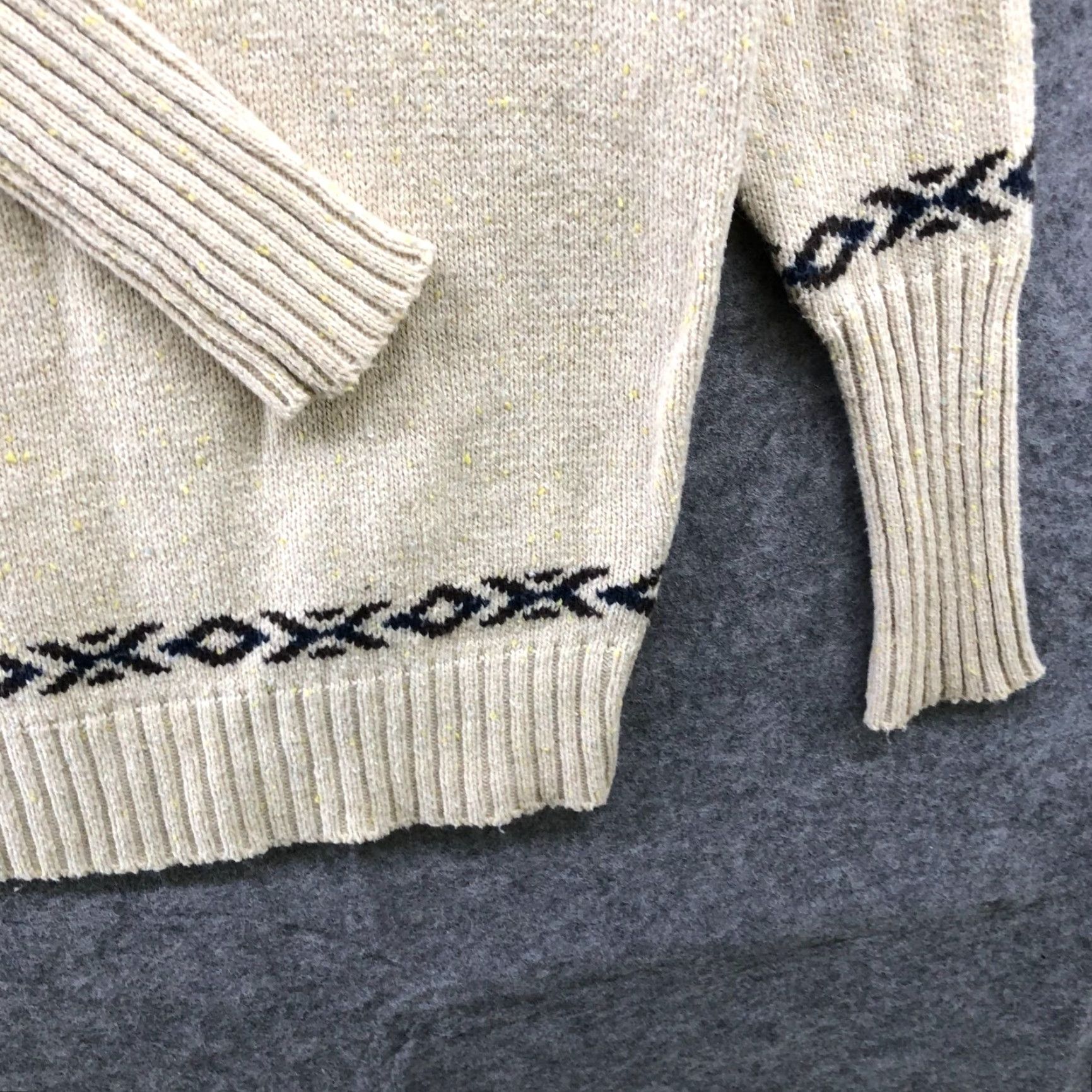 Vintage Chaser Sweater Womens XS Beige Cream Fair Isle Knit Crewneck Cotton Blend Size XS / US 0-2 / IT 36-38 - 6 Thumbnail