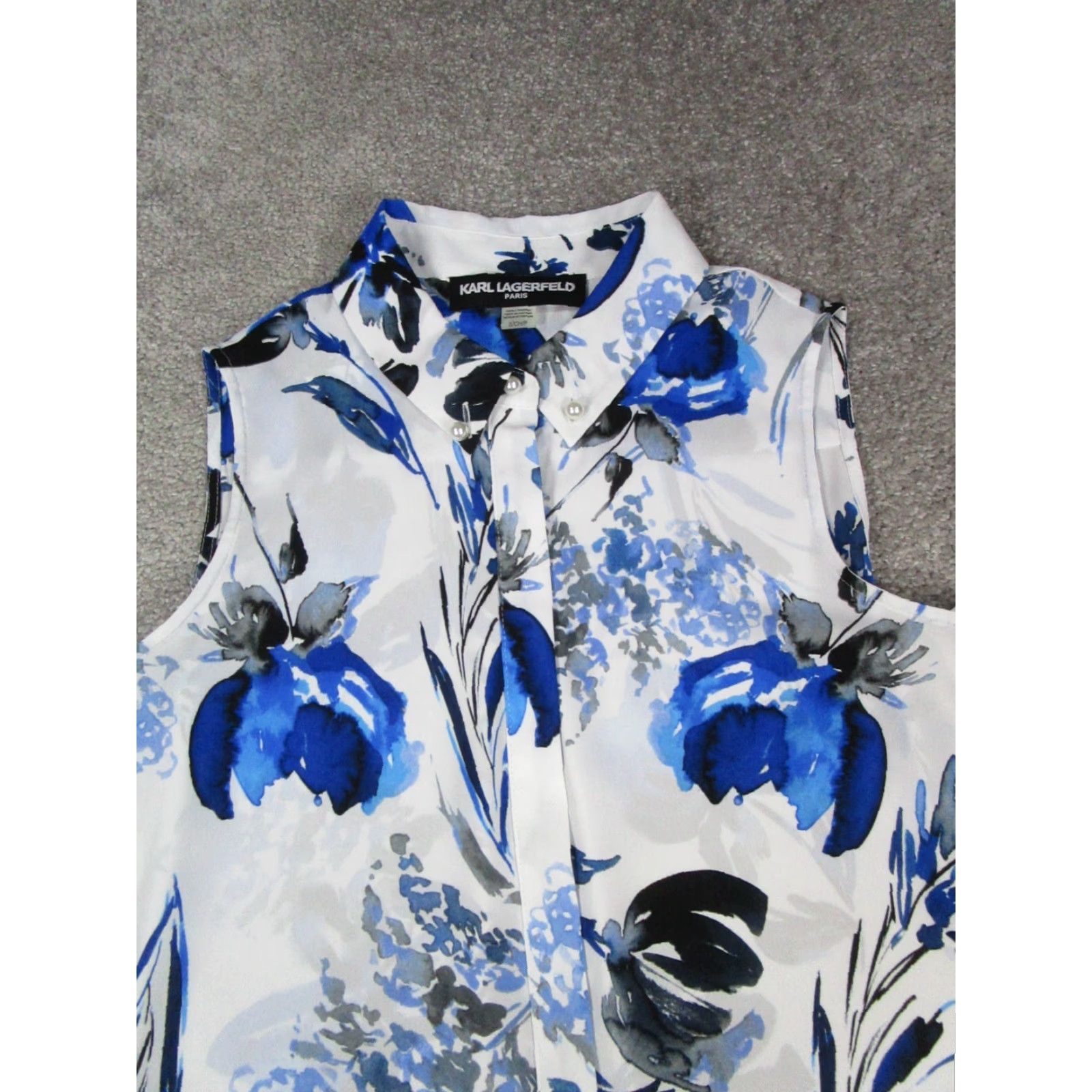 Karl Lagerfeld VINTAGE Karl Lagerfeld Shirt Womens Small White Blue Button Up Blouse Size S / US 4 / IT 40 - 2 Thumbnail