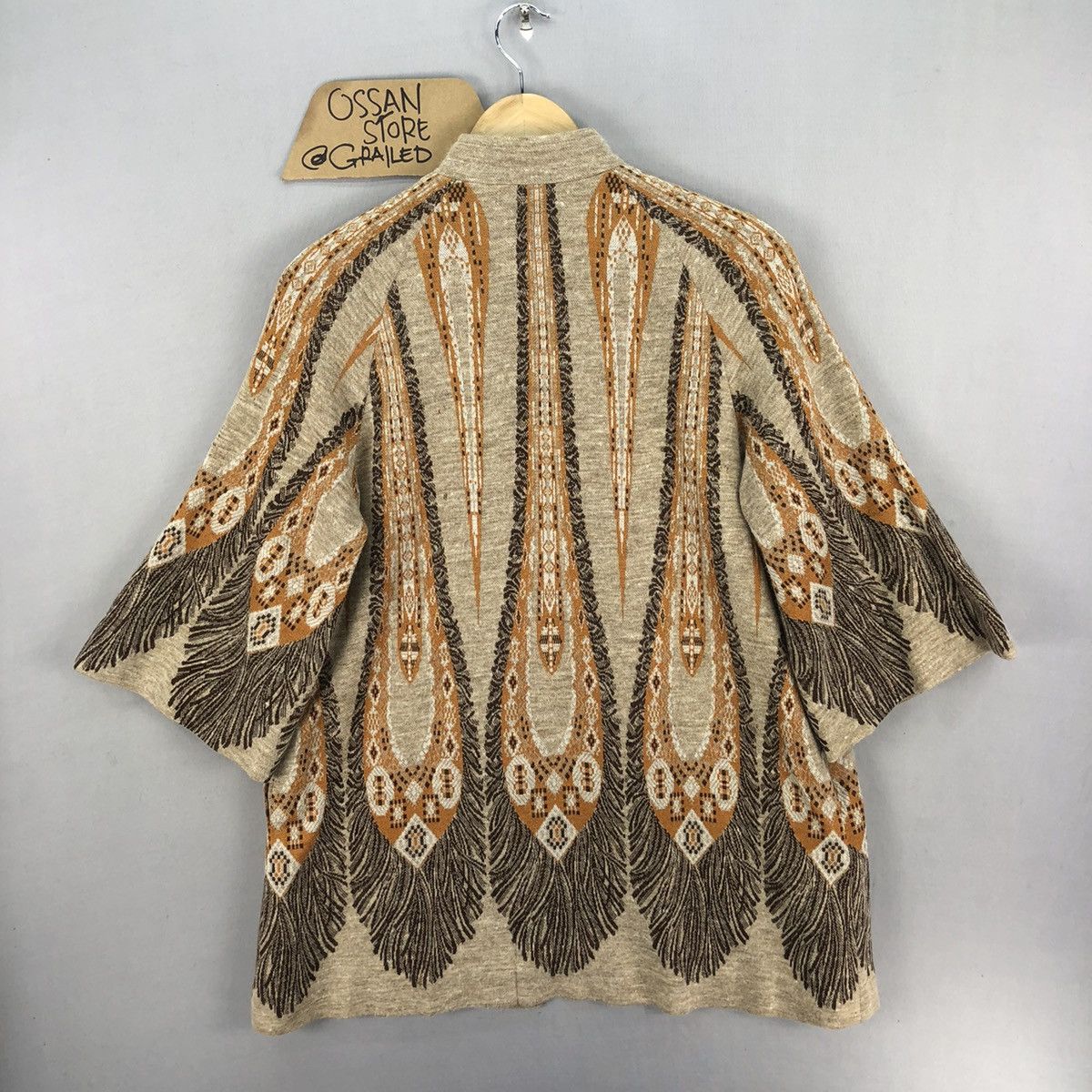 Le Grande Bleu (L.G.B.) Vintage Japanese Brand Flame Native Motif Wool Yukata Kimono Size S / US 4 / IT 40 - 8 Thumbnail