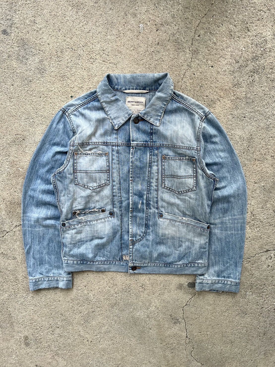 image of 90's Berry & Brian Distressed Denim Jacket, Men's (Size Small)