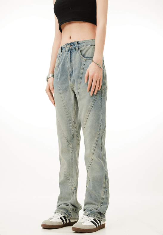 Japanese Brand × Jean Men's retro straight loose stitching street washed jeans Size US 32 / EU 48 - 4 Thumbnail
