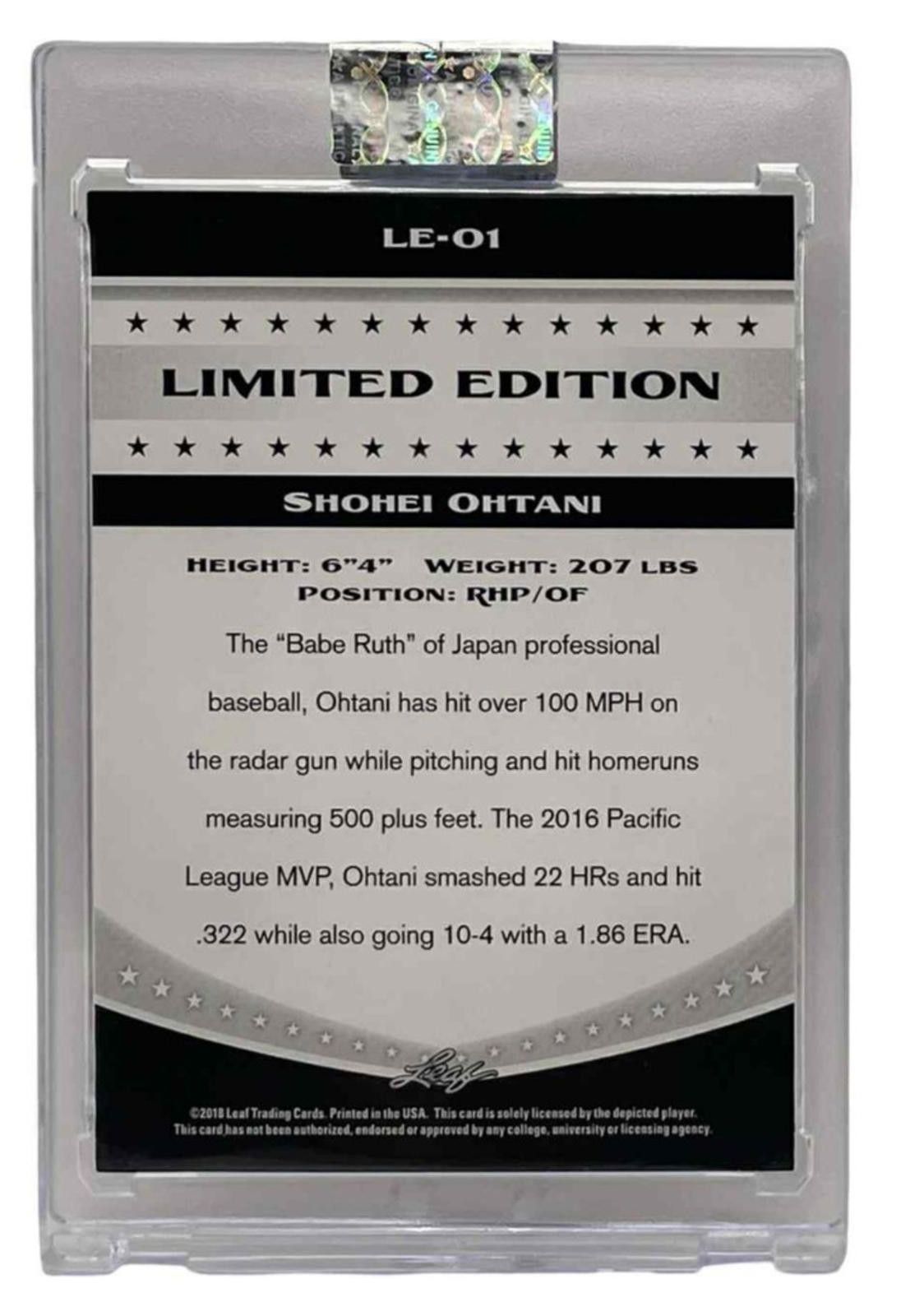 Other 2018 Leaf Limited Edition #LE-01 Shohei Ohtani Rookie (RC) Size ONE SIZE - 3 Thumbnail