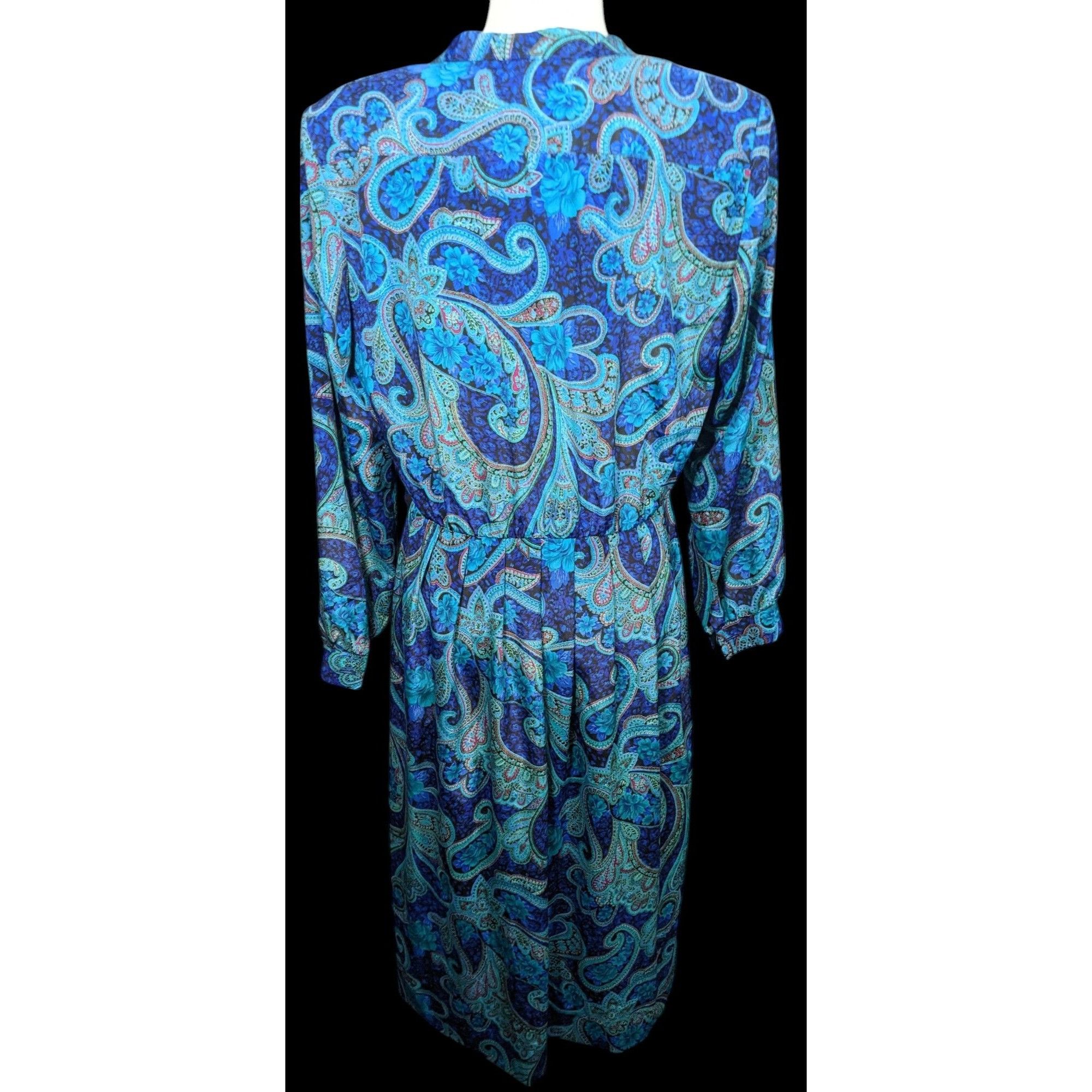 Other Vintage 80s Willi Of California Blue Paisley Dress Size L / US 10 / IT 46 - 2 Thumbnail