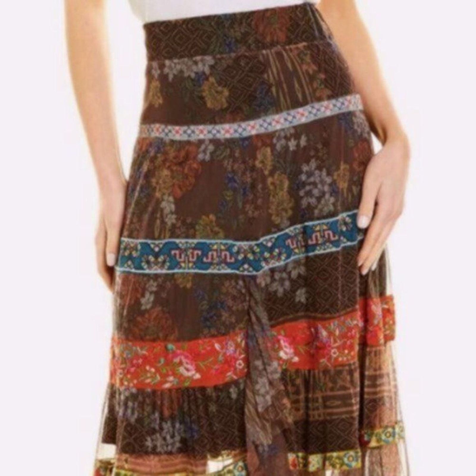 Johnny Was Johnny Was Wilhelmena Tiered Mesh Skirt multi colored XL Size 38" / US 16 / IT 52 - 2 Thumbnail