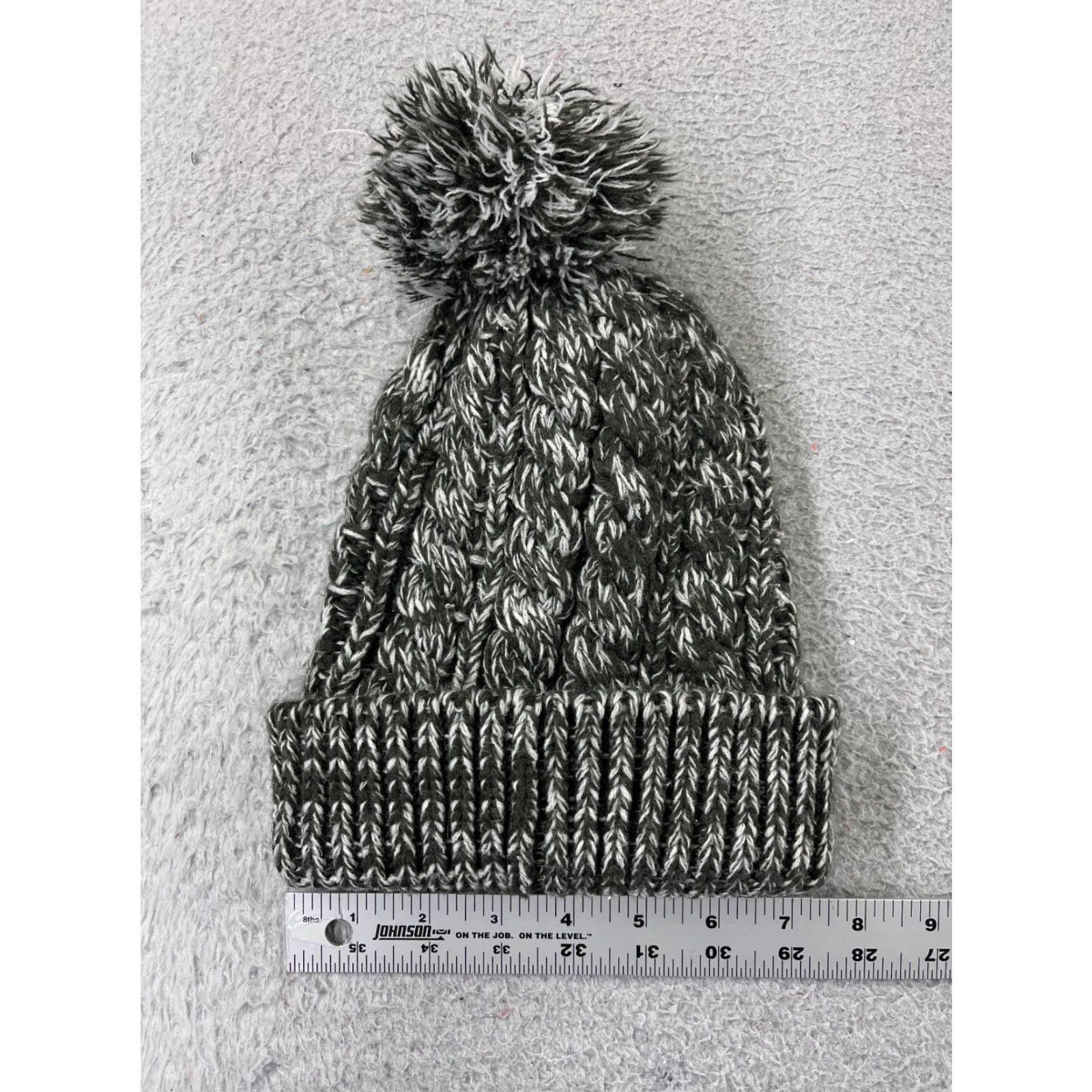 Vintage Gertex Beanie Adult One Size Gray Cable Knit Snowflake 100% Acrylic Pom Hat Mens Size ONE SIZE - 4 Thumbnail