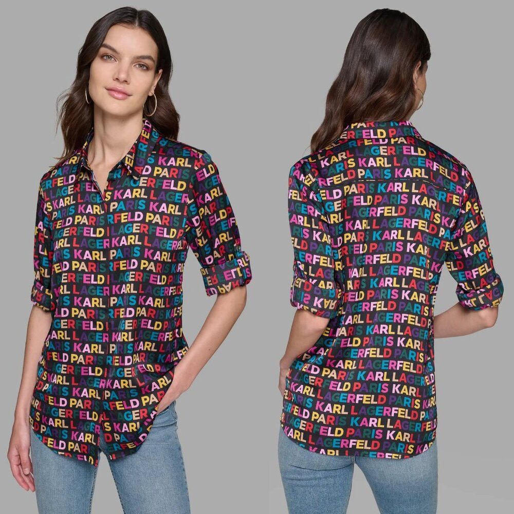 Karl Lagerfeld NWT New $109 Karl Lagerfeld Logo Button Front Blouse Size 2 Size XXL / US 16-18 / IT 52-54 - 1 Thumbnail