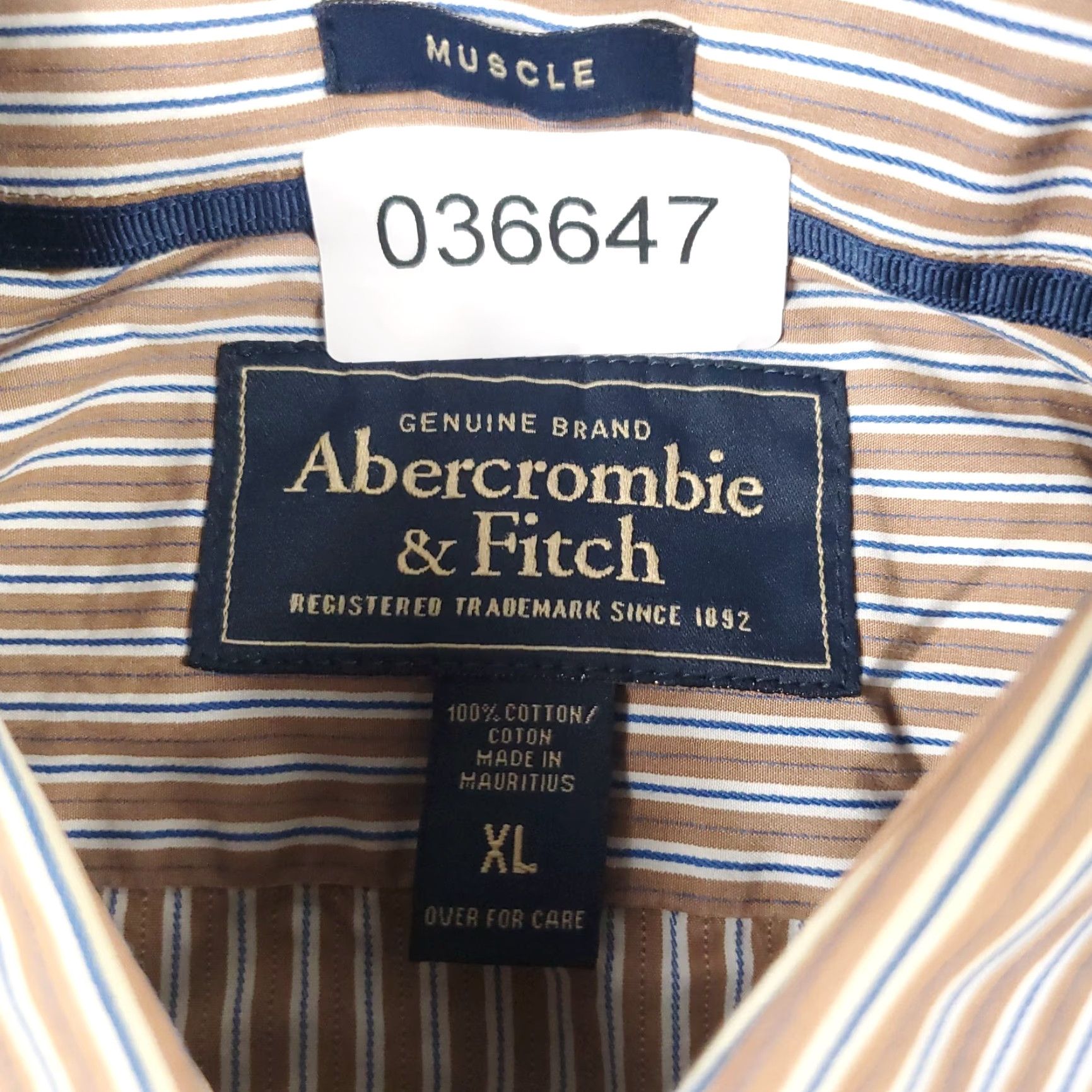 Abercrombie & Fitch Abercrombie & Fitch Shirt Mens XL Brown Striped Button-Up Long Sleeve | Button-Down Collar | Cotton Blend | Regular Fit | Men Size US XL / EU 56 / 4 - 7 Thumbnail
