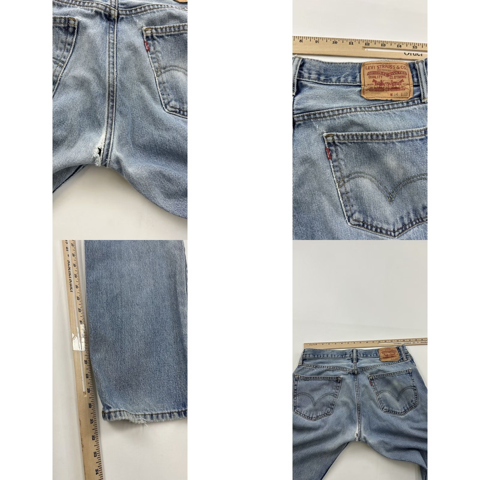 Levi's VINTAGE Levi’s 505 Jeans Mens 32x31 Blue Regular Zip Distressed Comfort 90s Mens Size US 32 / EU 48 - 8 Thumbnail