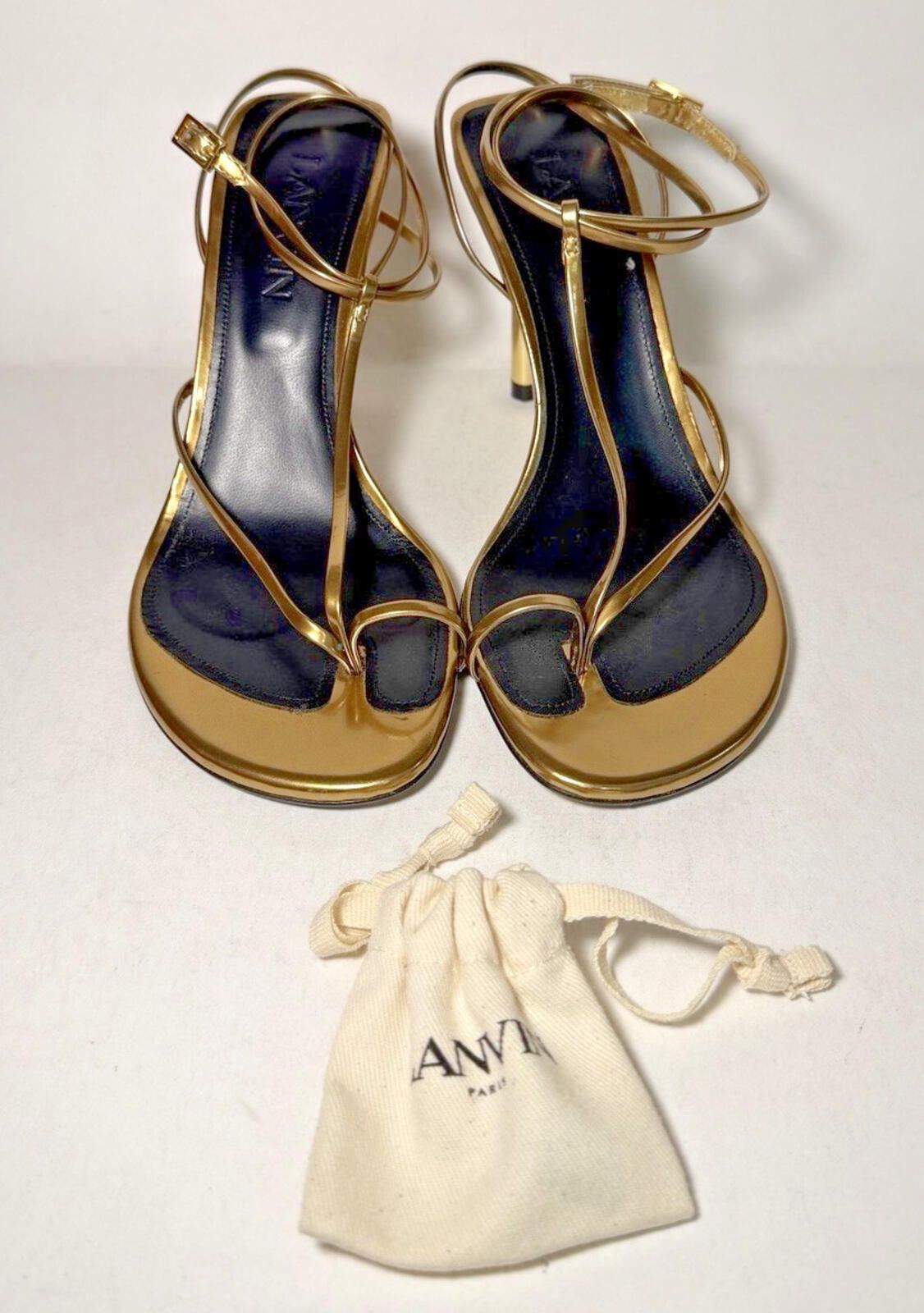 Lanvin LANVIN Paris Sequence 95mm Leather Sandal Stiletto Heel Gold Size US 6.5 / IT 36.5 - 1 Thumbnail