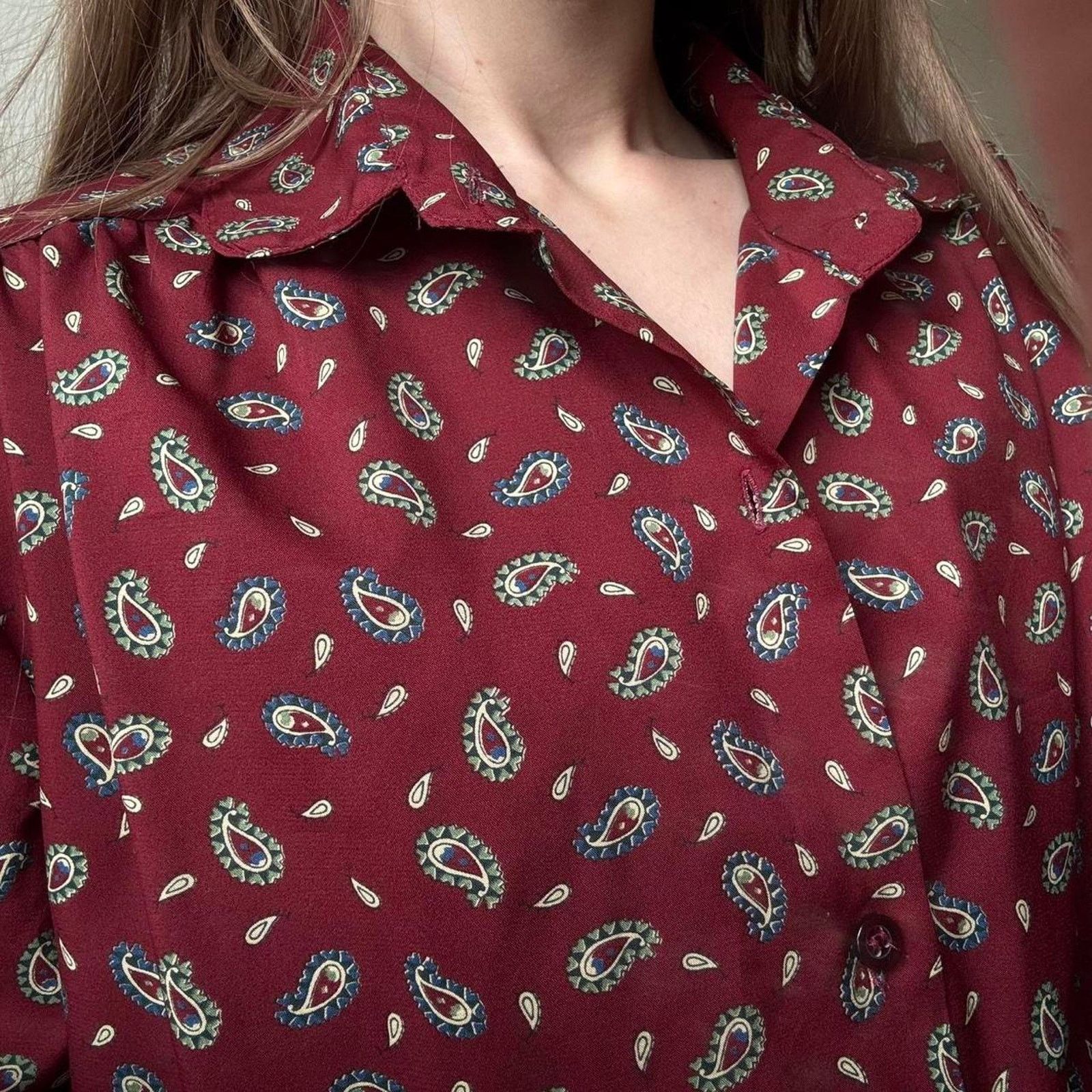 Other Vintage Haberdashery Paisley Burgundy Button Down Blouse Size US M / EU 48-50 / 2 - 3 Thumbnail