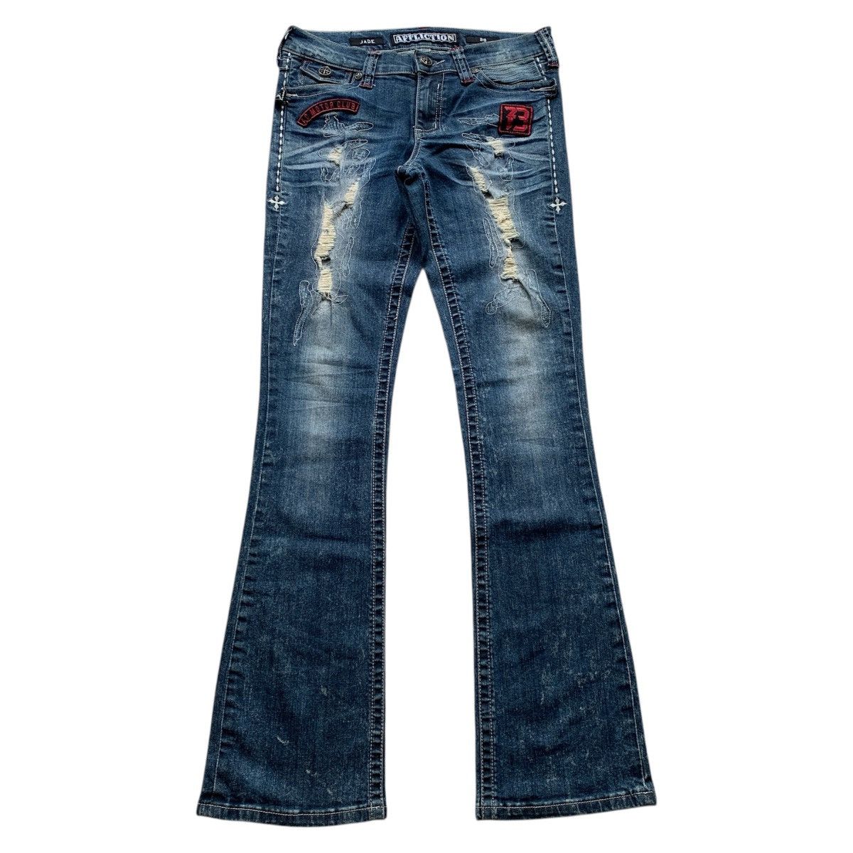 Le Grande Bleu (L.G.B.) Distressed Affliction Flared Jeans LGB Ifsix GOA Style Size US 29 - 1 Thumbnail