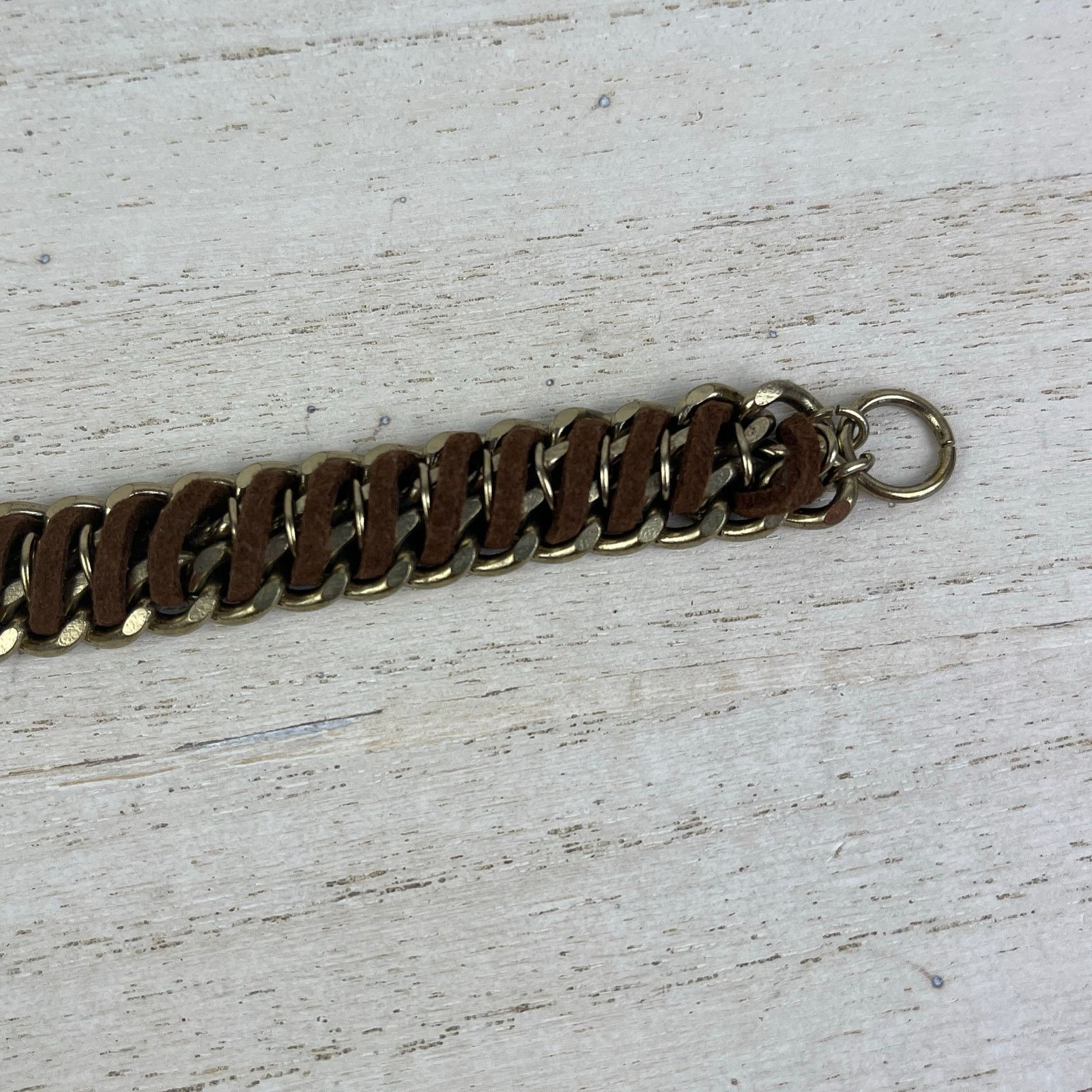 Other Gold Chunky Chain Bracelet Brown Braided Faux Leather NWOT Size ONE SIZE - 14 Thumbnail