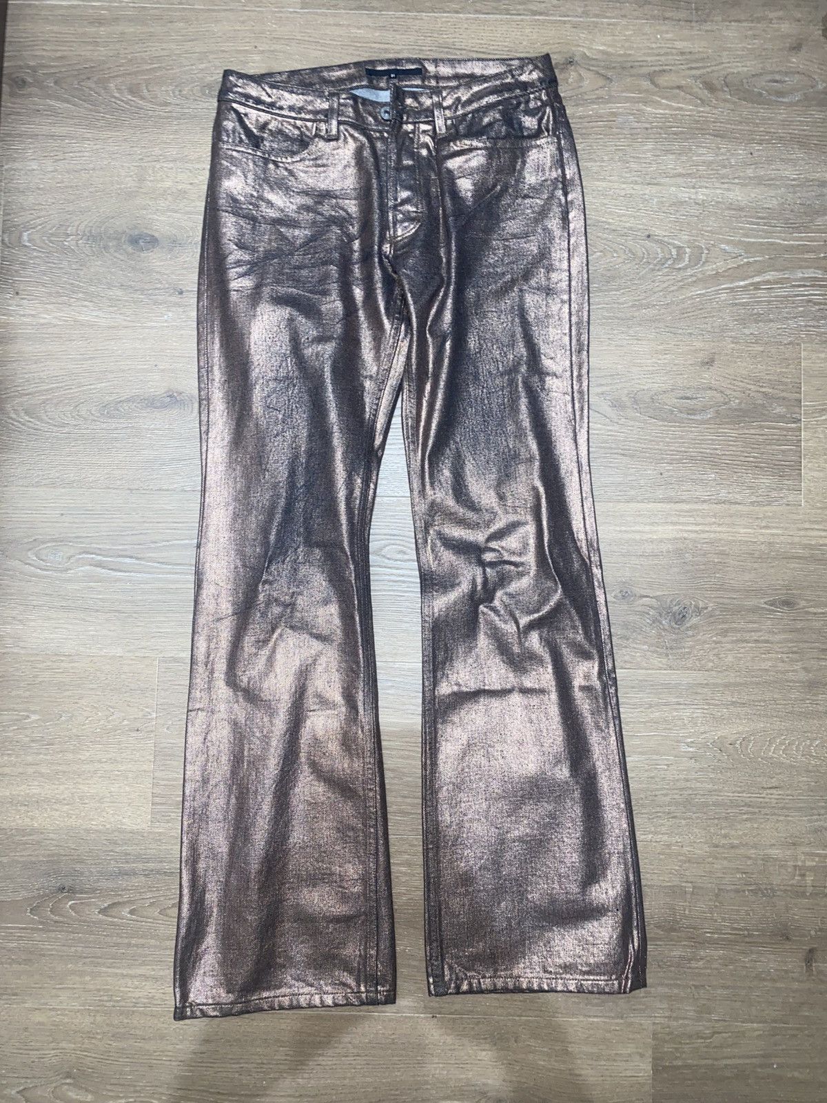 RIPVANWINKLE Ripvanwinkle Rust-Gold Metallic Paint coated Denim Size US 31 - 1 Thumbnail