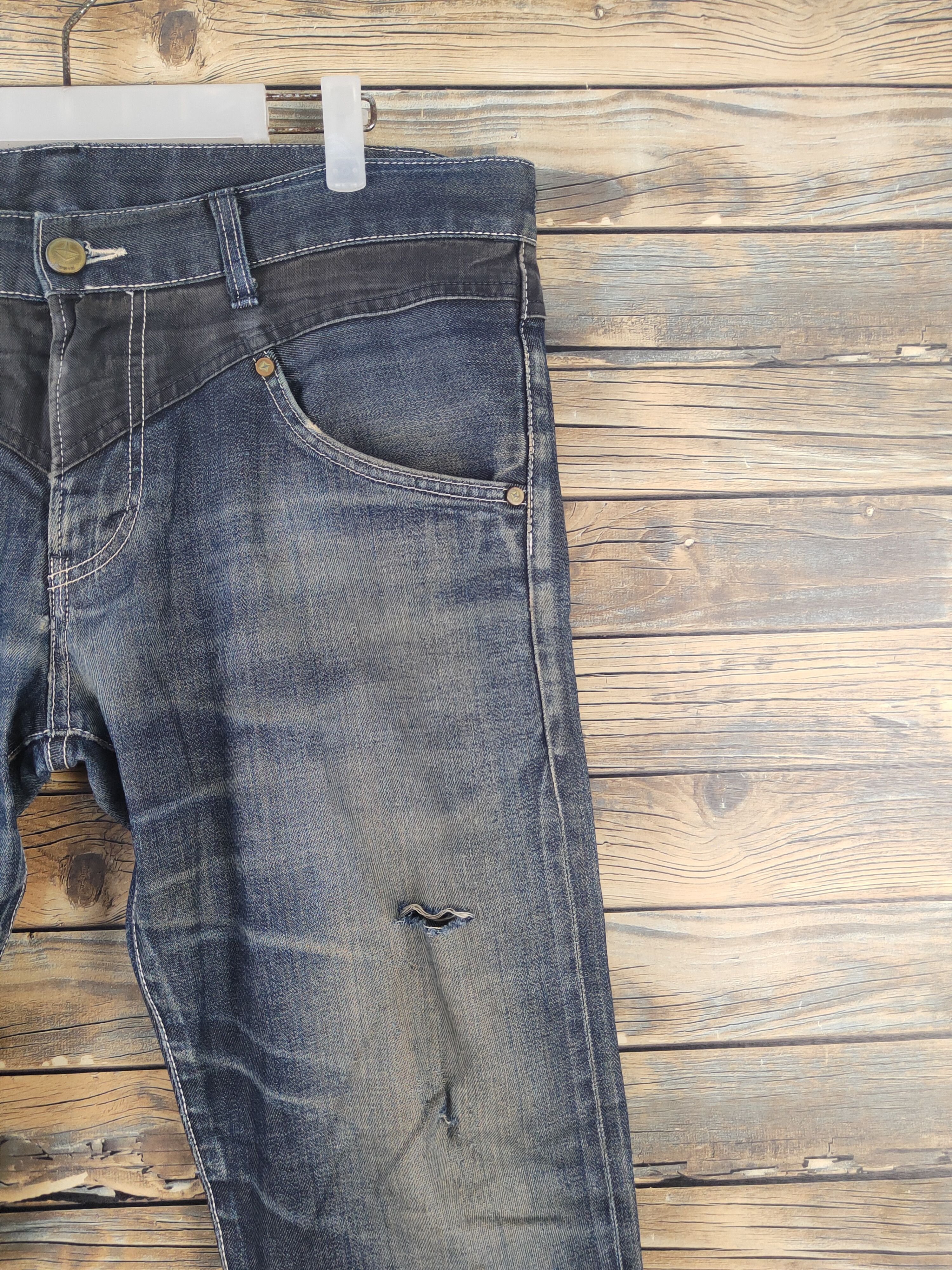 Anime Edwin X Bandai Gundam selvedge Ripped denim Jeans #W1723 Size US 35 - 5 Thumbnail