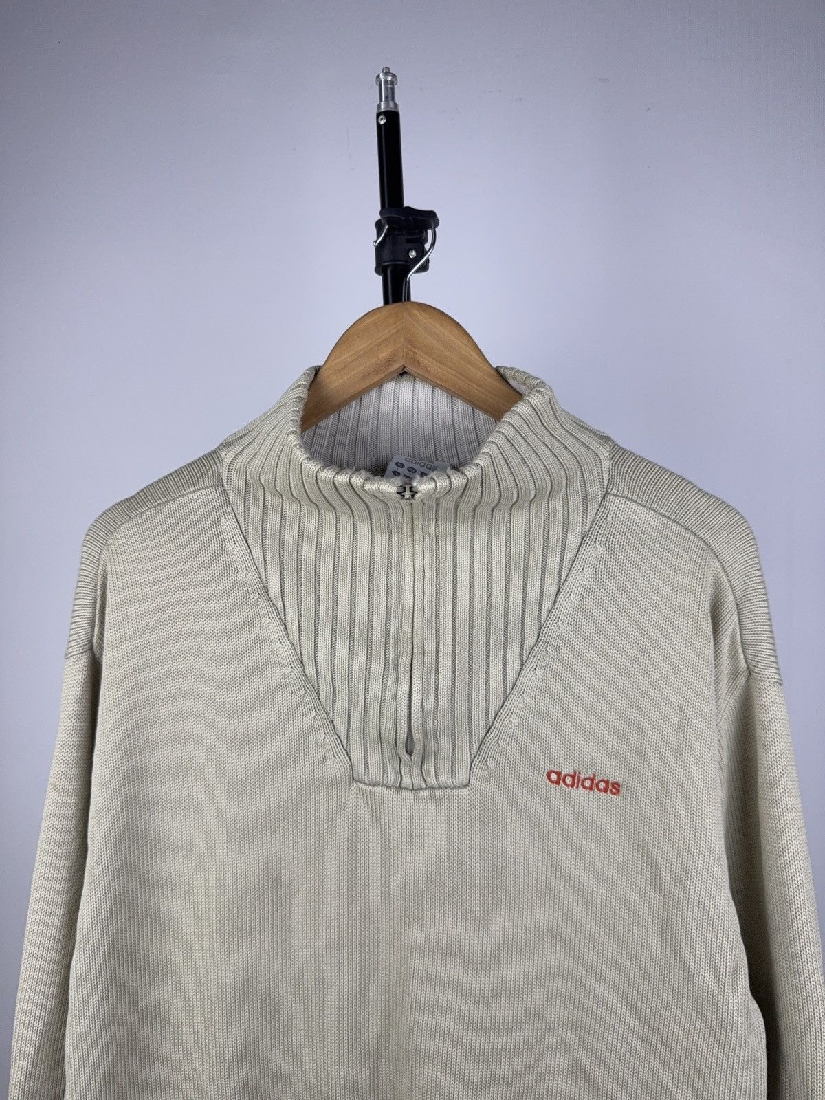 Adidas Vintage Adidas Ribbed Zip Neck Knit Sweater Beige Y2K Style Size US L / EU 52-54 / 3 - 2 Thumbnail