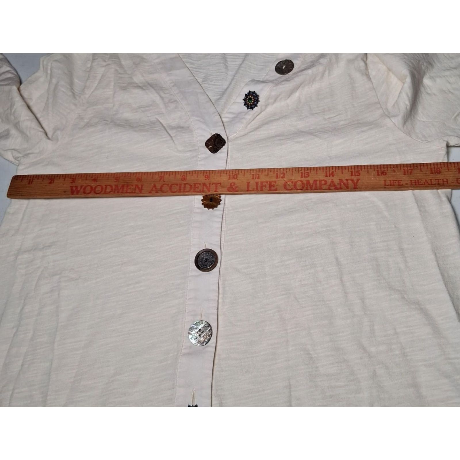 Soft Surroundings Soft Surroundings Shirt Small Ivory Button-Up Tunic S Womens Bohemian Artsy V-Neck Knit Cotton Long Sleeve Casual Size S / US 4 / IT 40 - 3 Thumbnail