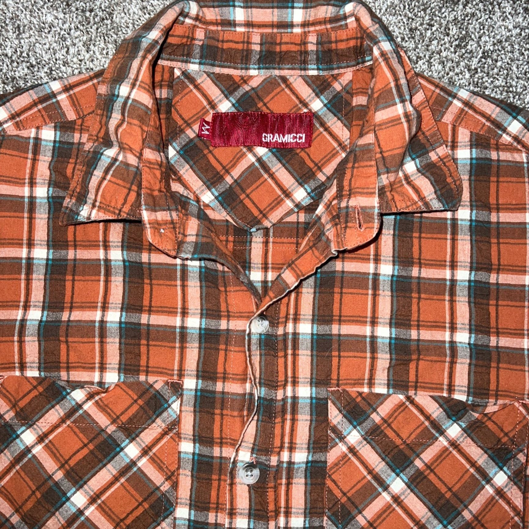 Gramicci Gramicci Shirt Button-Up Plaid Orange Men’s M Short Sleeve Mens Size M Size US M / EU 48-50 / 2 - 2 Thumbnail