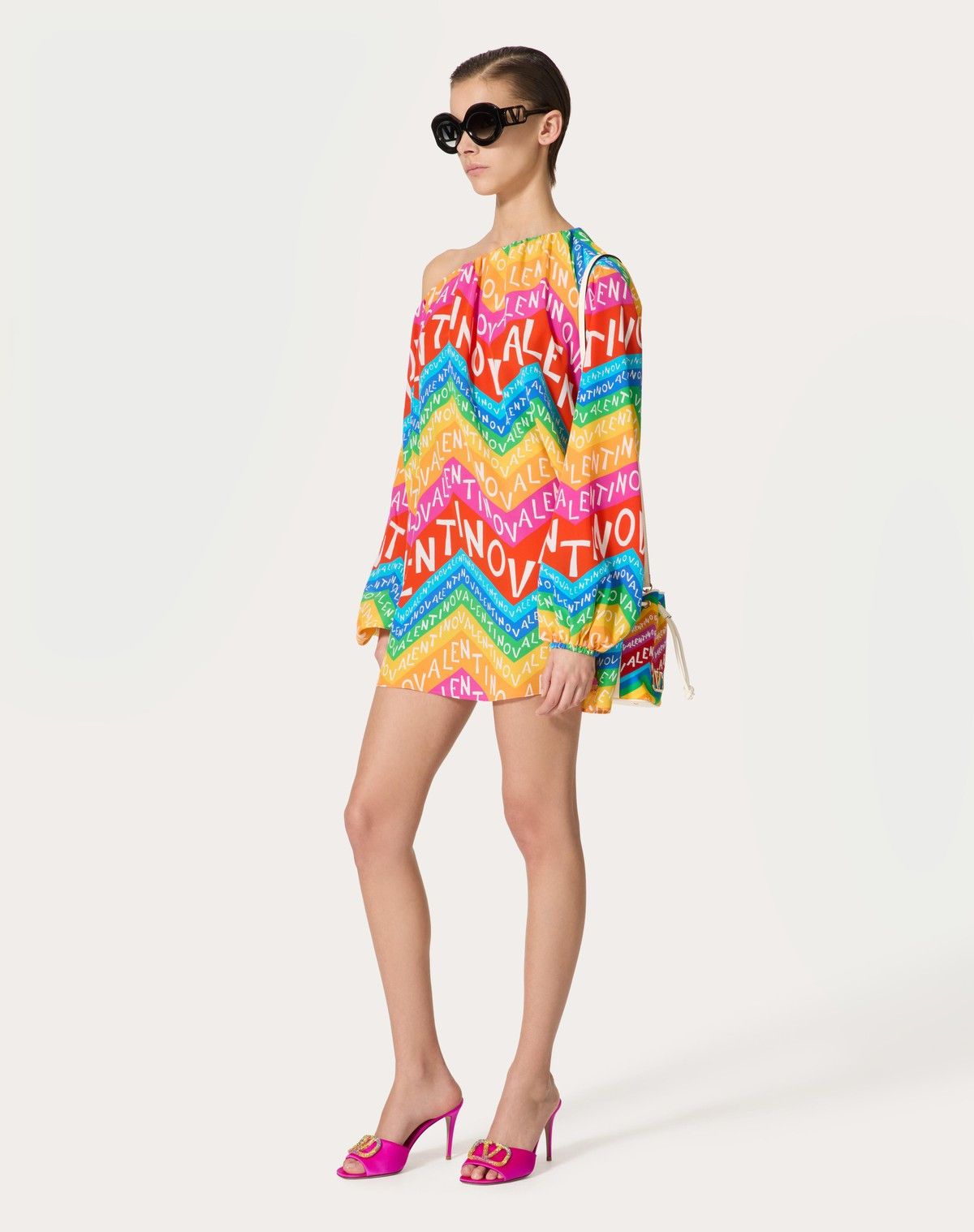 Valentino o1s1wg110525 Crepe De Chine Short Dress in Multicolor Size M / US 6-8 / IT 42-44 - 3 Thumbnail