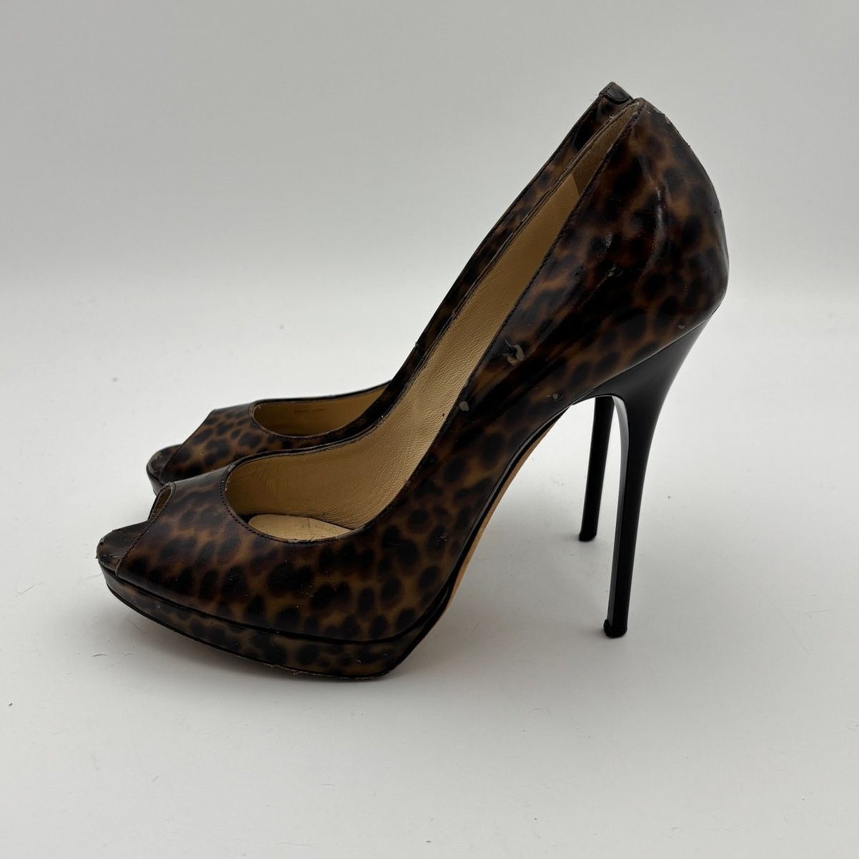 Jimmy Choo Jimmy Choo Cheetah Print Patent Leather Peep Toe Pumps 37.5 Size US 7.5 / IT 37.5 - 5 Thumbnail