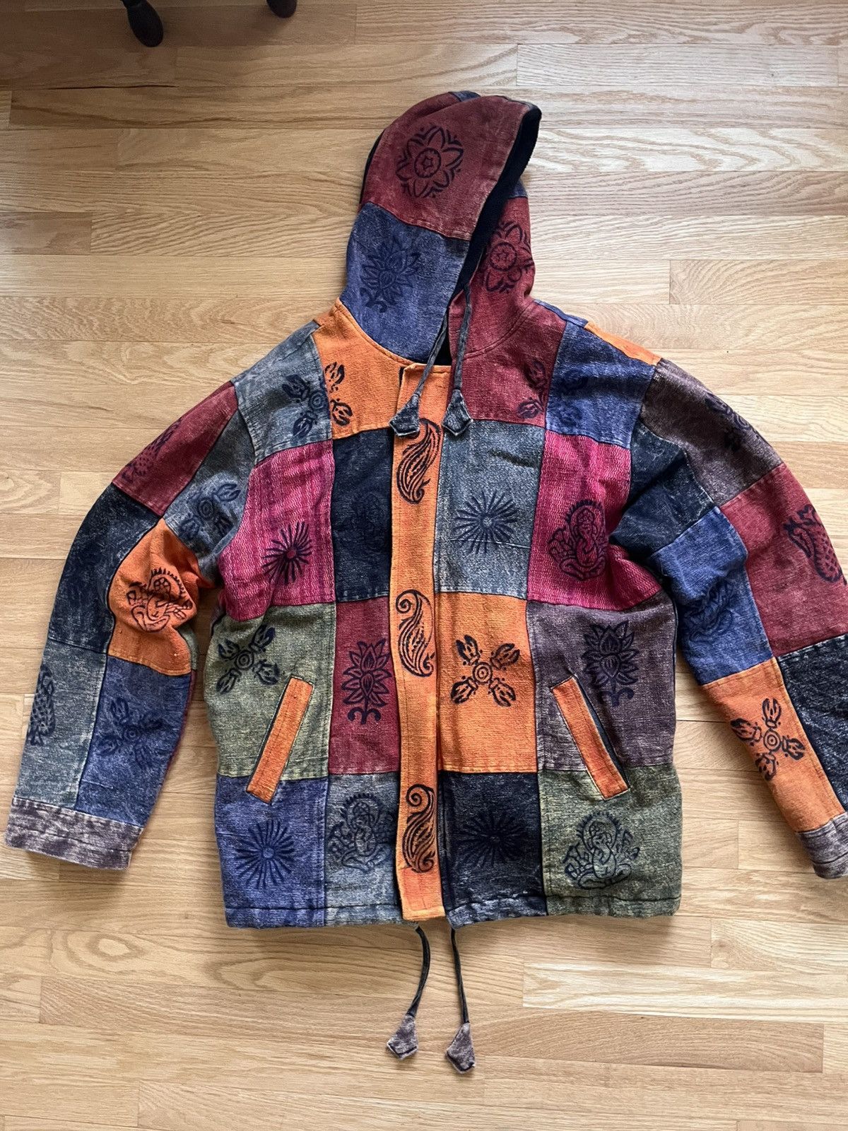 Vintage Vintage Bohemian Patchwork Hoodie – Cotton Baja Jacket Size US XXL / EU 58 / 5 - 1 Thumbnail
