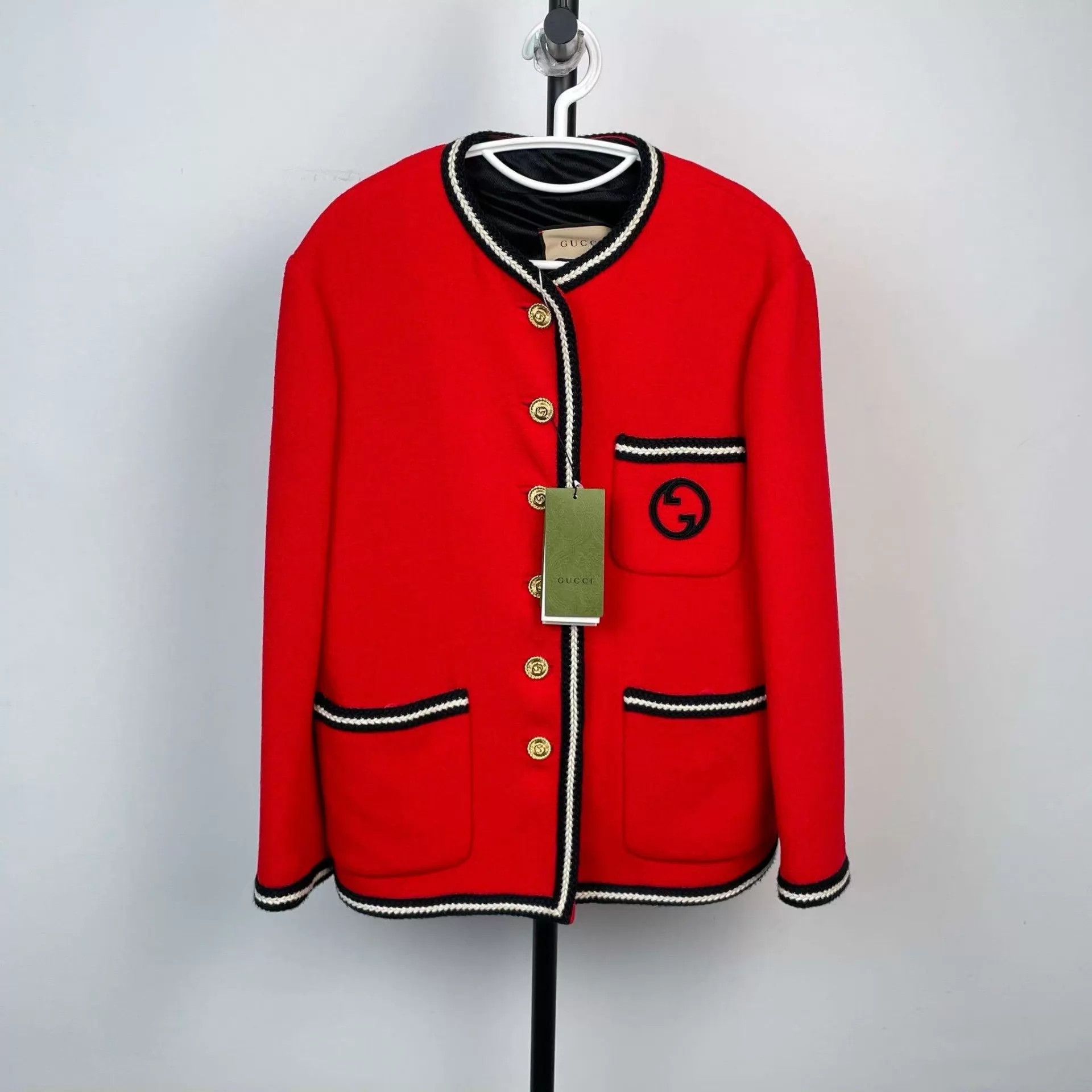 Gucci Gucci GG gold button embroidered logo wool cardigan 40 NWT Size S / US 4 / IT 40 - 1 Thumbnail