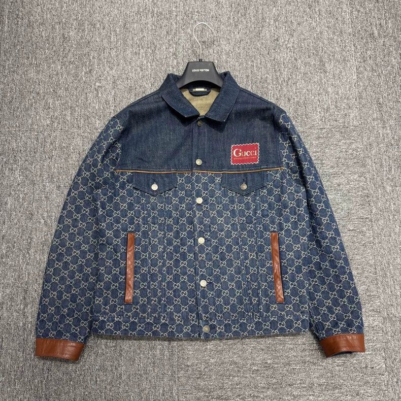 Gucci gucci monogram denim jacket with leather accents-dmc Size US L / EU 52-54 / 3 - 1 Thumbnail