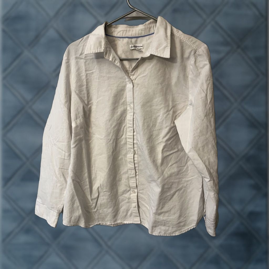 Croft & Barrow Croft & Barrow Shirt Women Button-Up White Size Large Casual Cotton Neck Collared Long Sleeve | Button-Up | Regular Fit Size L / US 10 / IT 46 - 1 Thumbnail