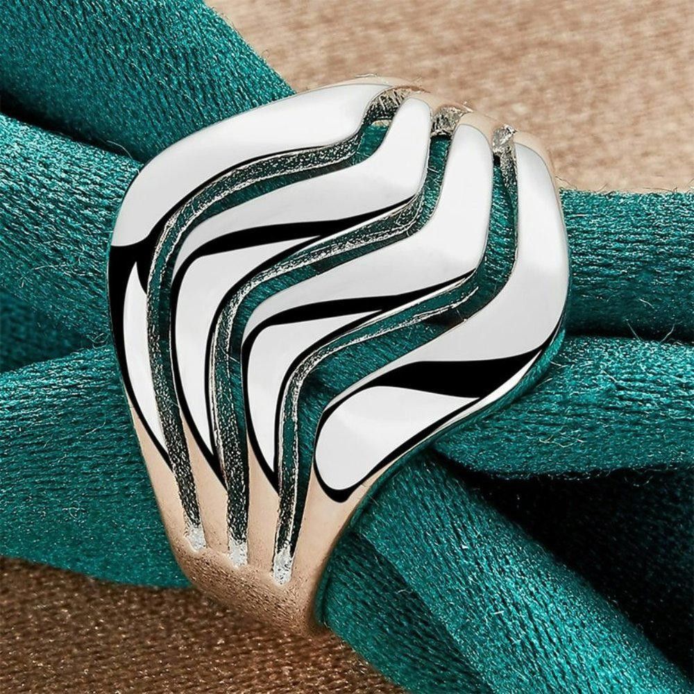 Designer 925 Silver Smooth Wave Geometric Ring - Size 7 Size ONE SIZE - 1 Thumbnail