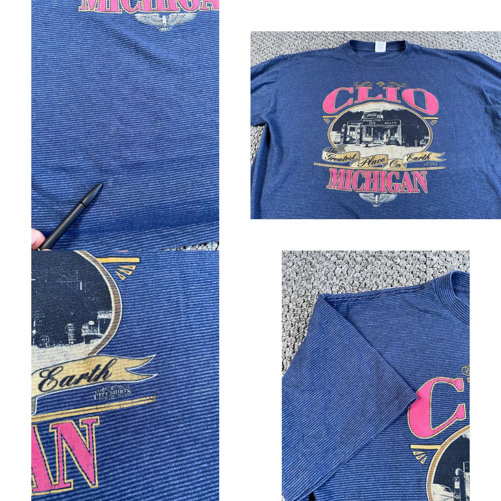 Vintage VTG 90s Clio Michigan Graphic T-Shirt Miller Men 2XL Blue Stripe Short Sleeve Crew Neck Jersey Cotton-Blend Polyester Vintage Size US XXL / EU 58 / 5 - 8 Thumbnail