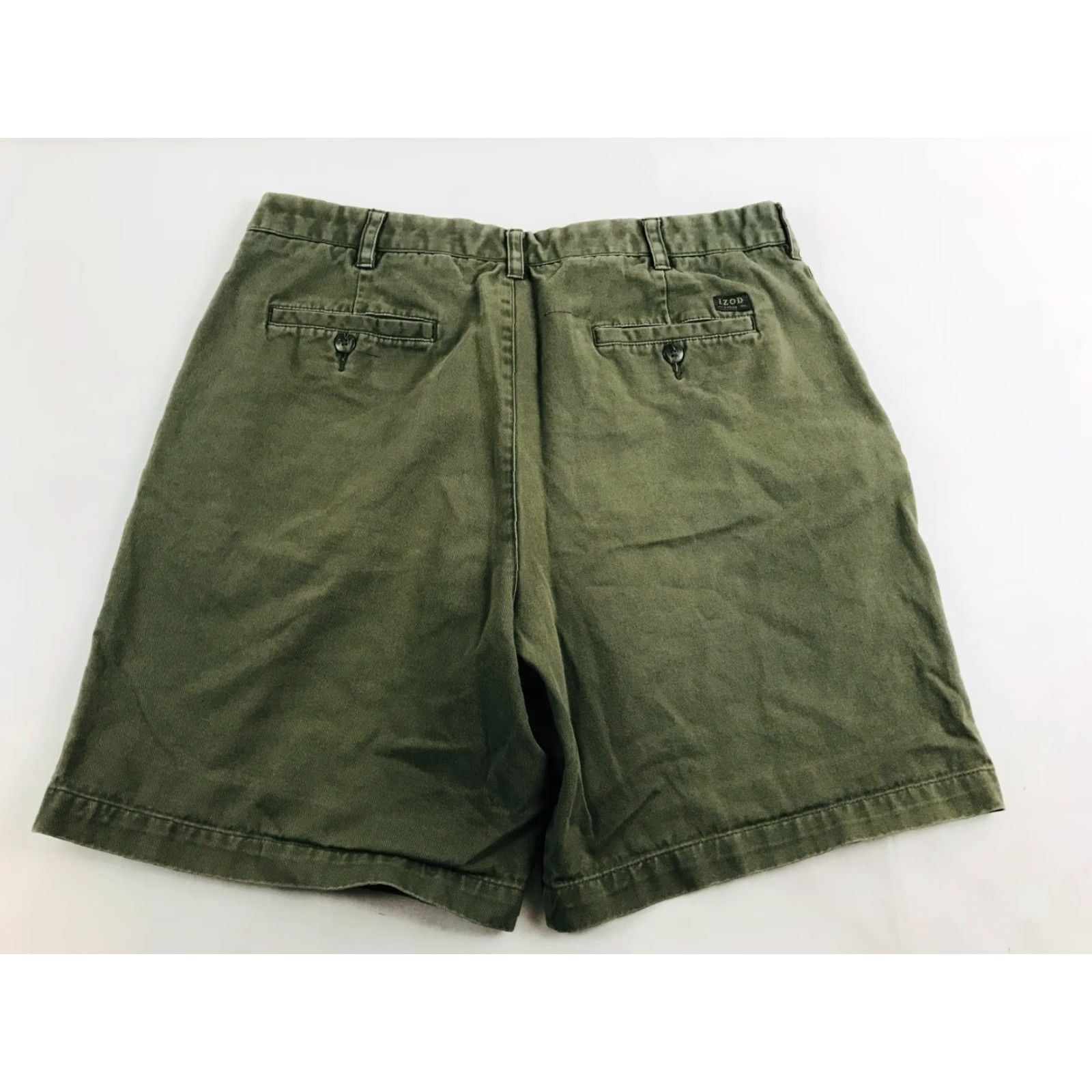 Izod IZOD Dress Shorts Mens 36 Green Flat Front Chino Cotton Blend Casual Regular Size 36 Web Mens Size US 36 / EU 52 - 2 Thumbnail