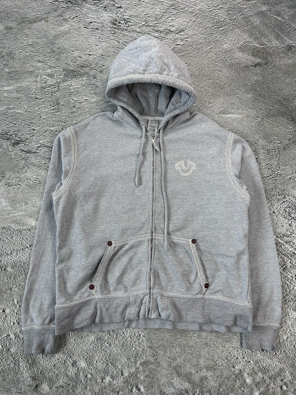 True Religion × Vintage True Religion vintage grey zip hoodie white thick stitching Size US XXL / EU 58 / 5 - 1 Thumbnail
