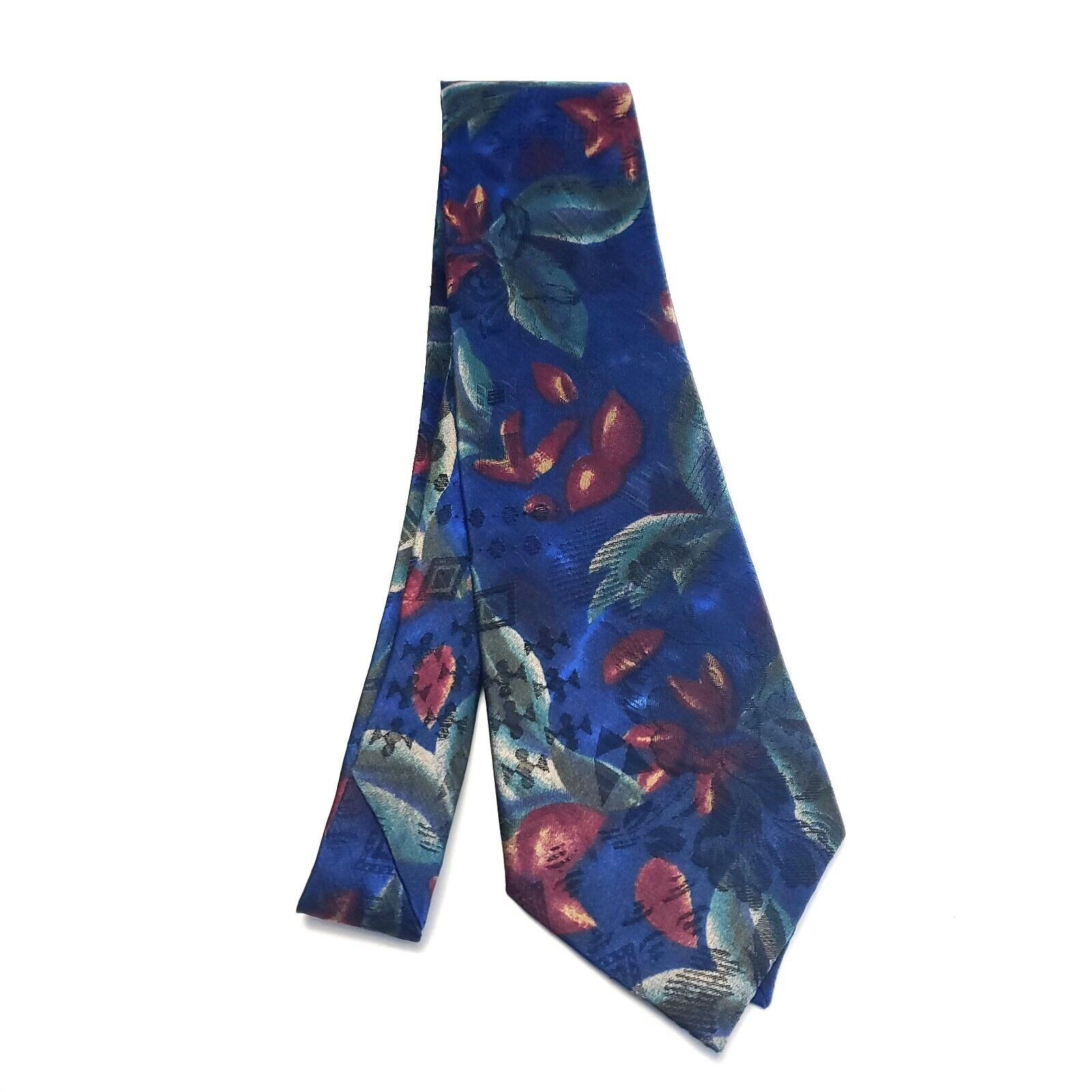 Vintage Brittania Blue Silk Tie Woven Wide Floral Size ONE SIZE - 6 Thumbnail